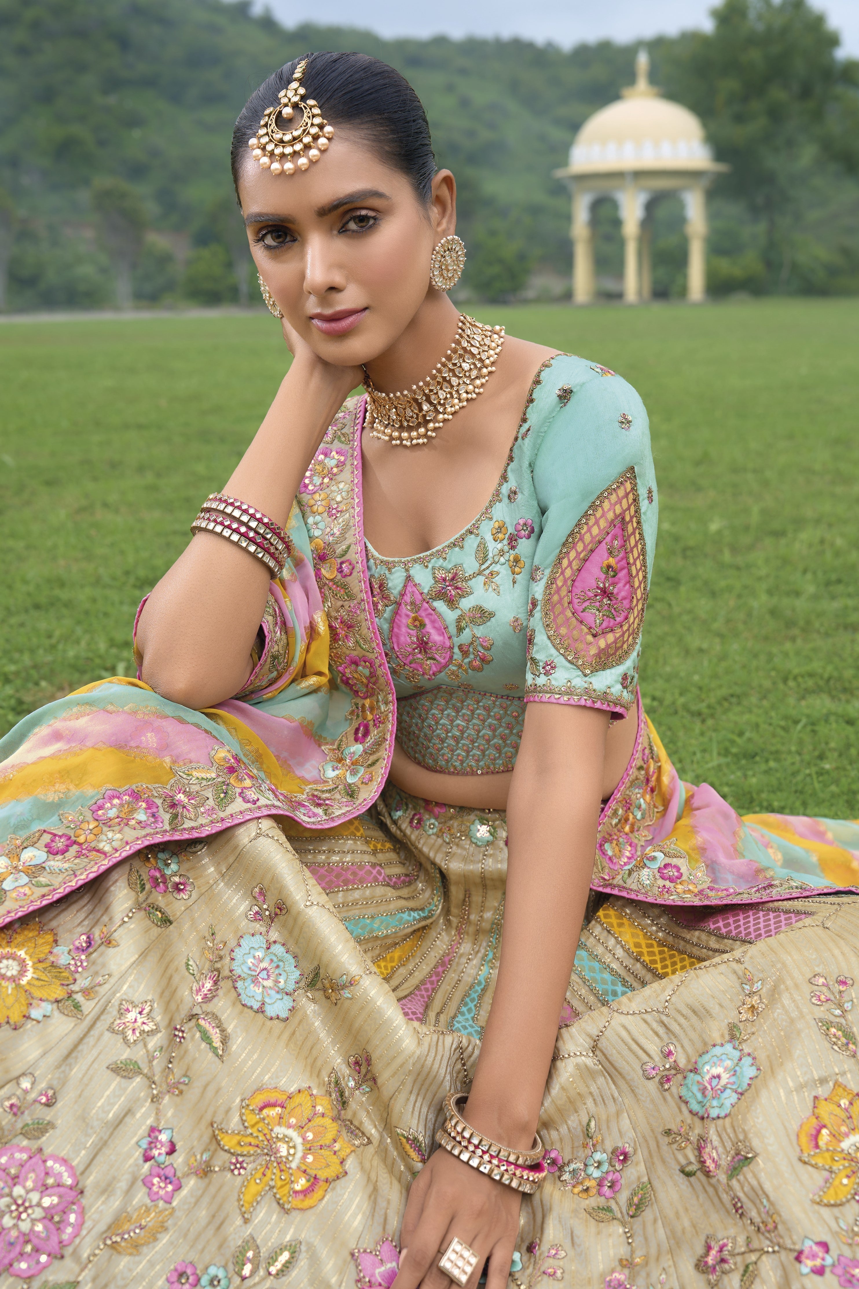 Multicolor Handwork Premium Silk Lehenga Set