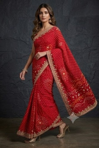 Crimson Bandhej Embellished Georgette Saree