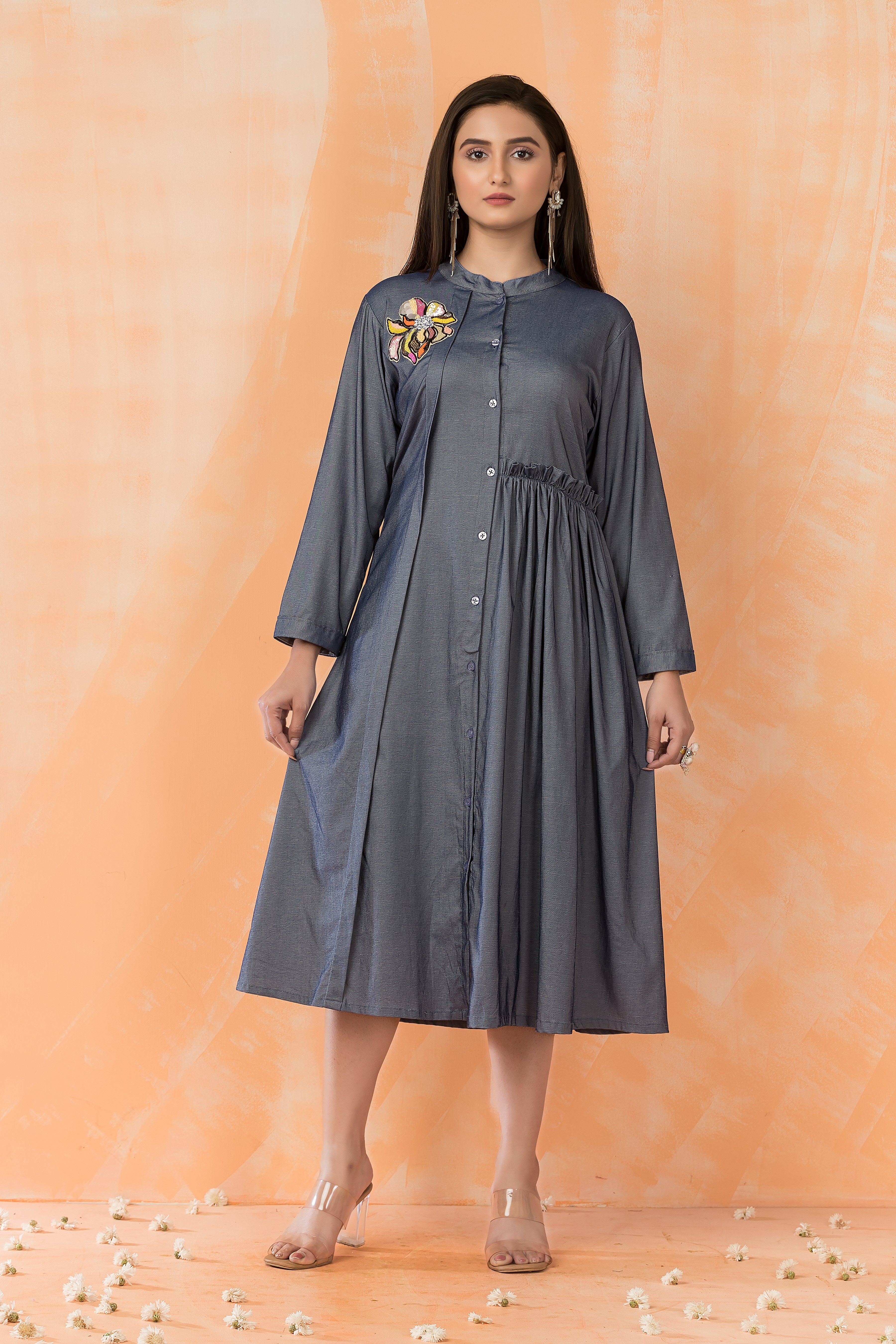 Dark Grey Embroidered Dress