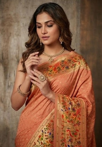 Peach Bandhej Printed Premium Silk Saree
