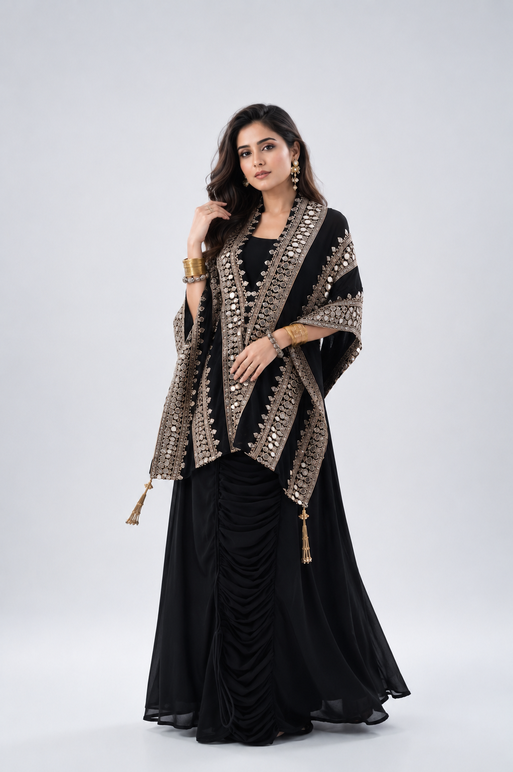 Majestic Black Embellished Georgette Silk Skirt Set