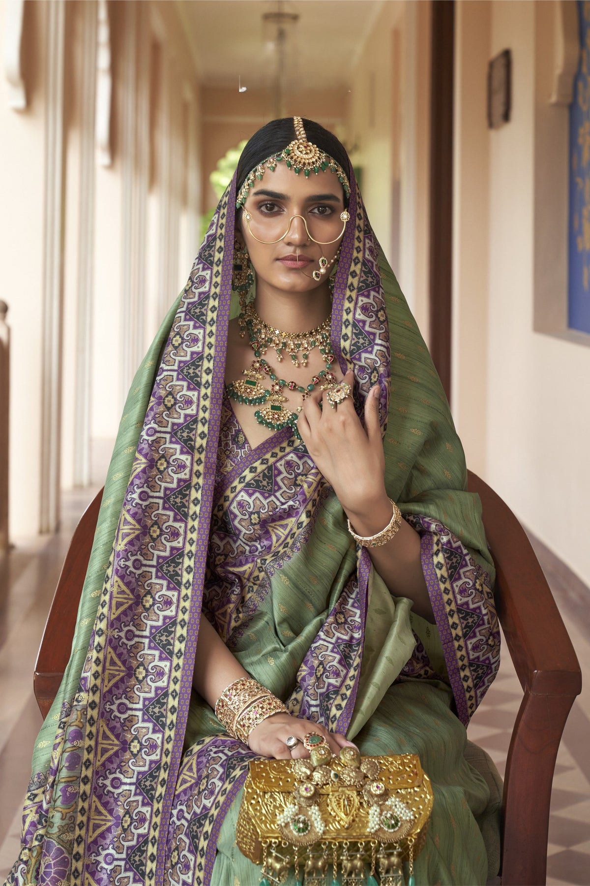 Sage Green Printed Premium Silk Saree