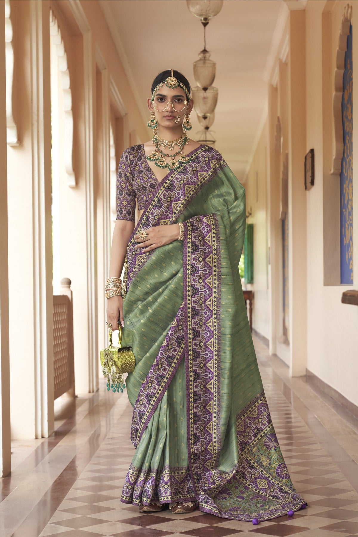 Sage Green Printed Premium Silk Saree
