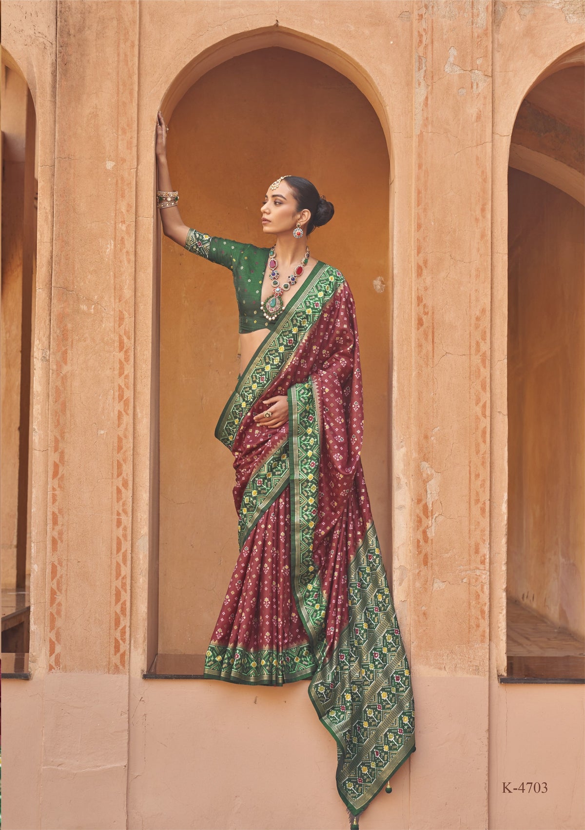 Wine Printed Premium Silk Saree