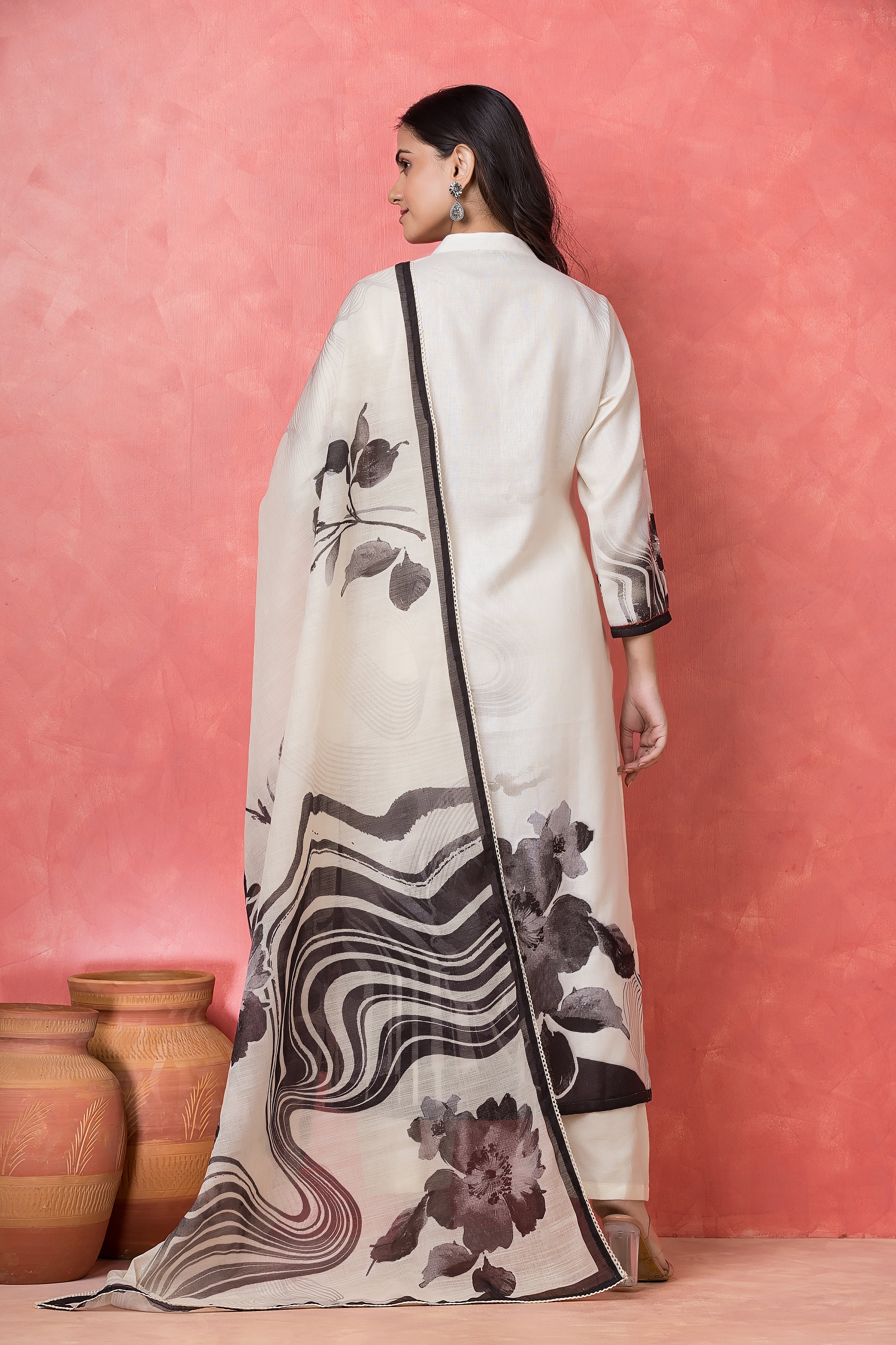 Monochrome Charcoal Printed Cotton Pant Set