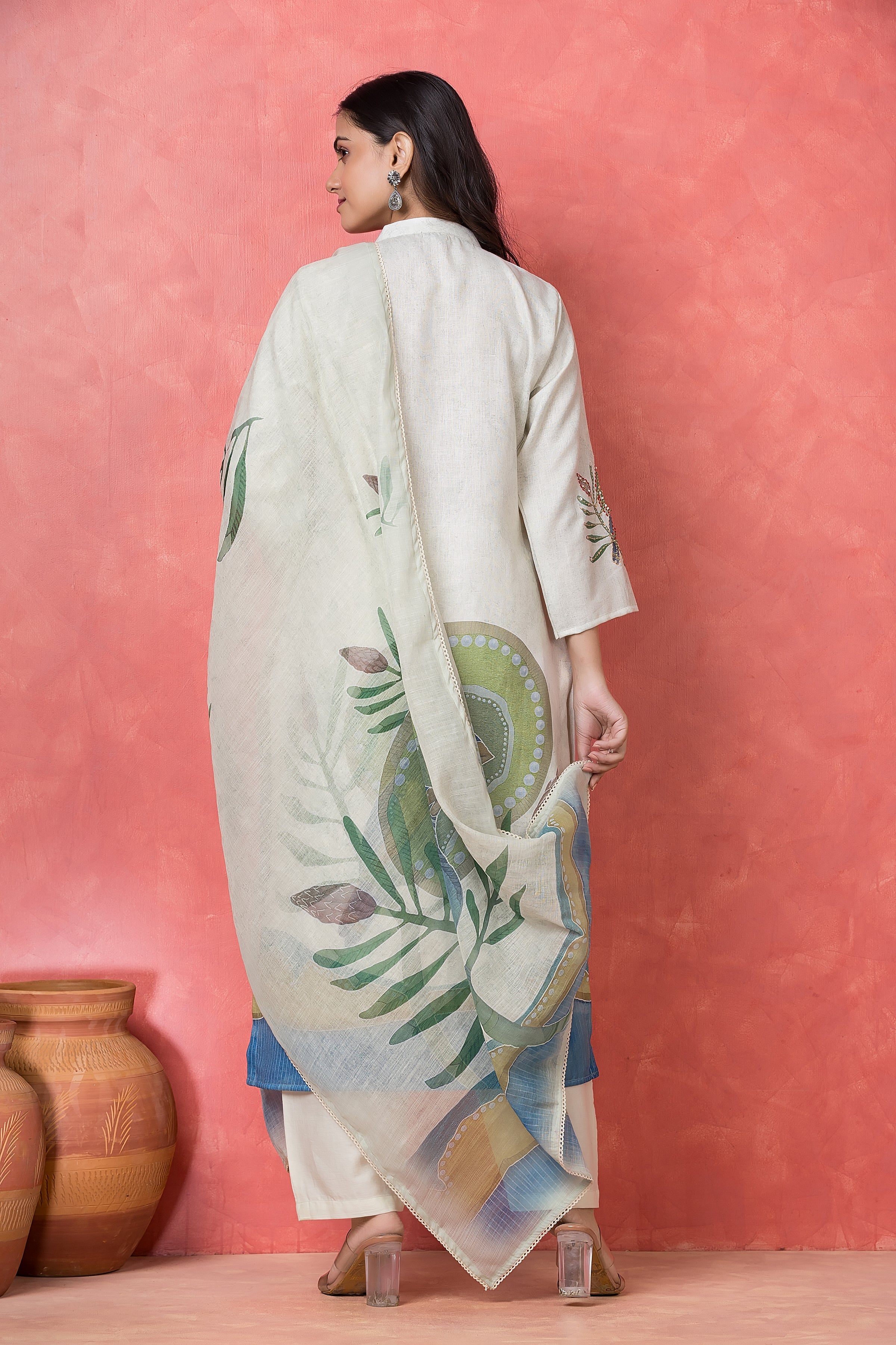 Tropical Vista Embroidered Cotton Pant Set