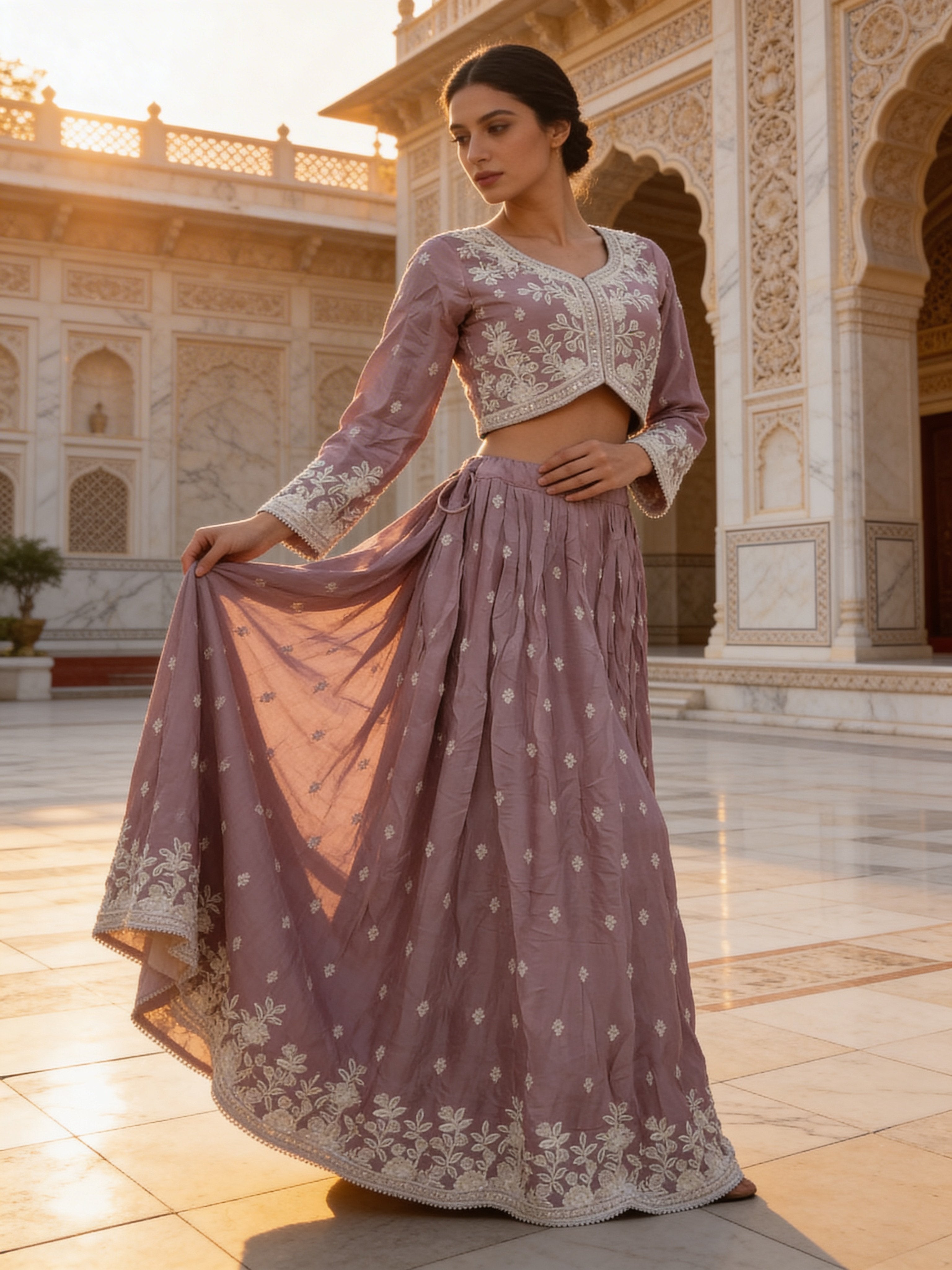 Blush Pink Embellished Soft Organza Silk Skirt Set