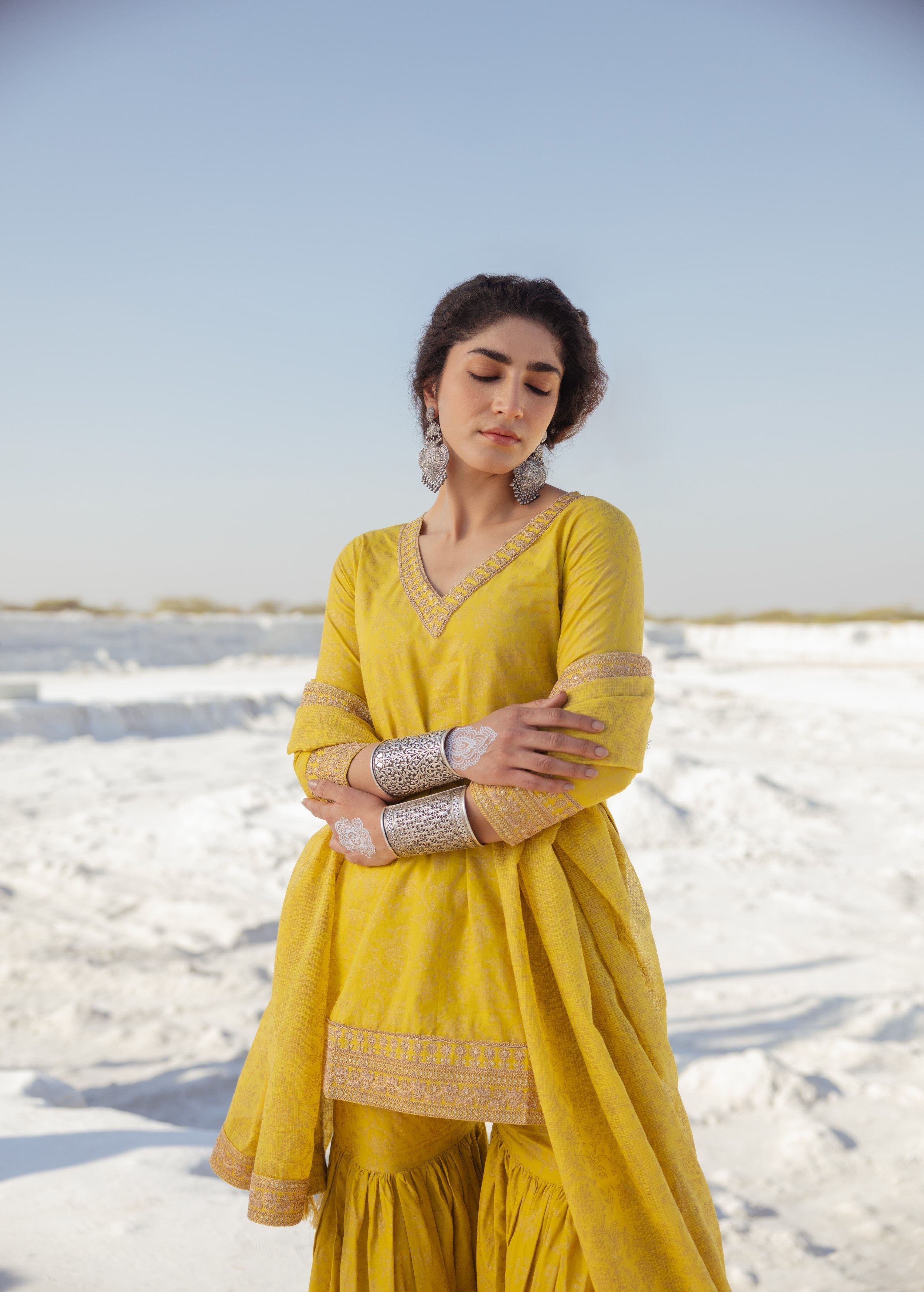 Bright Yellow Printed Organic Cotton Sharara Set