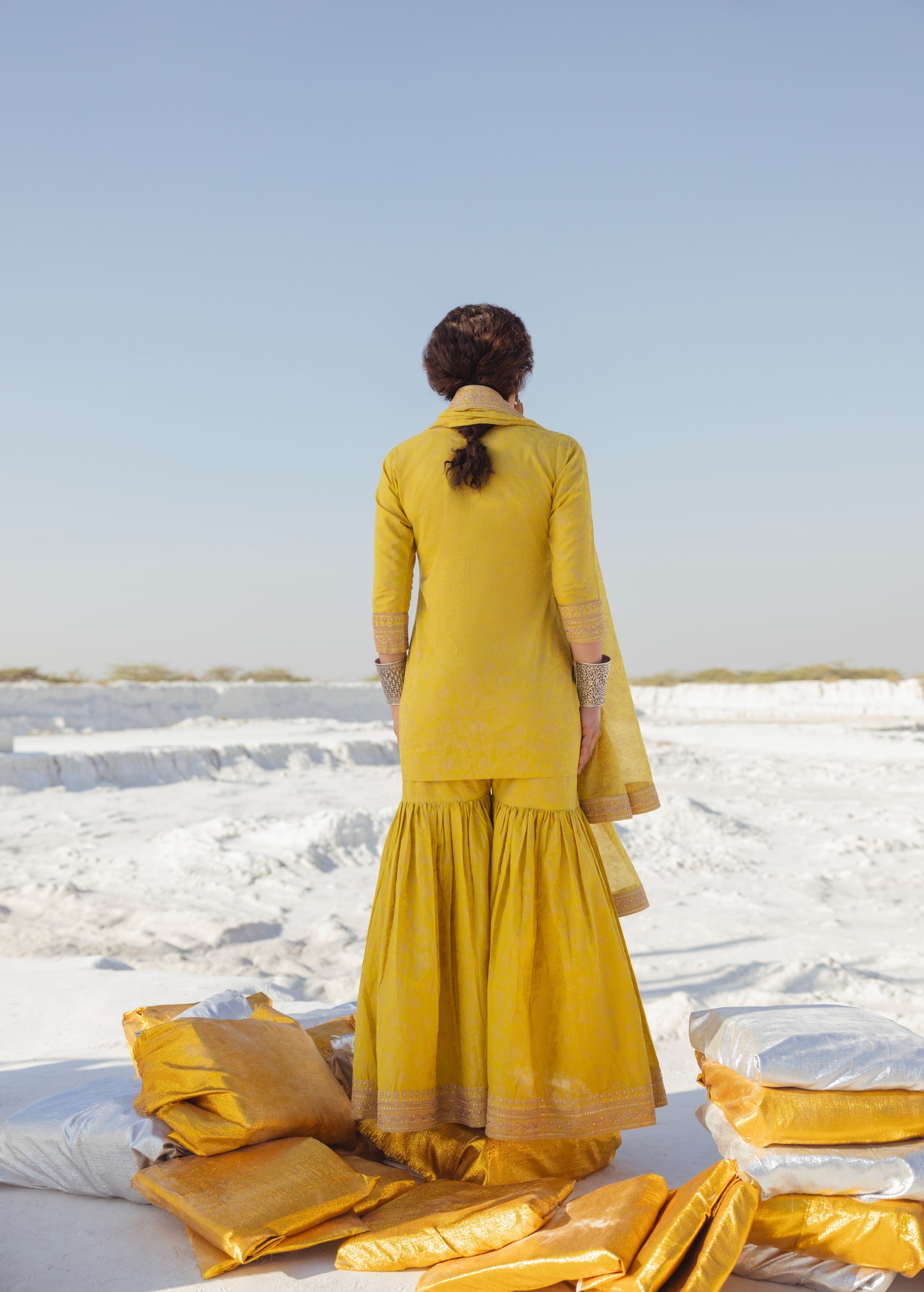 Bright Yellow Printed Organic Cotton Sharara Set