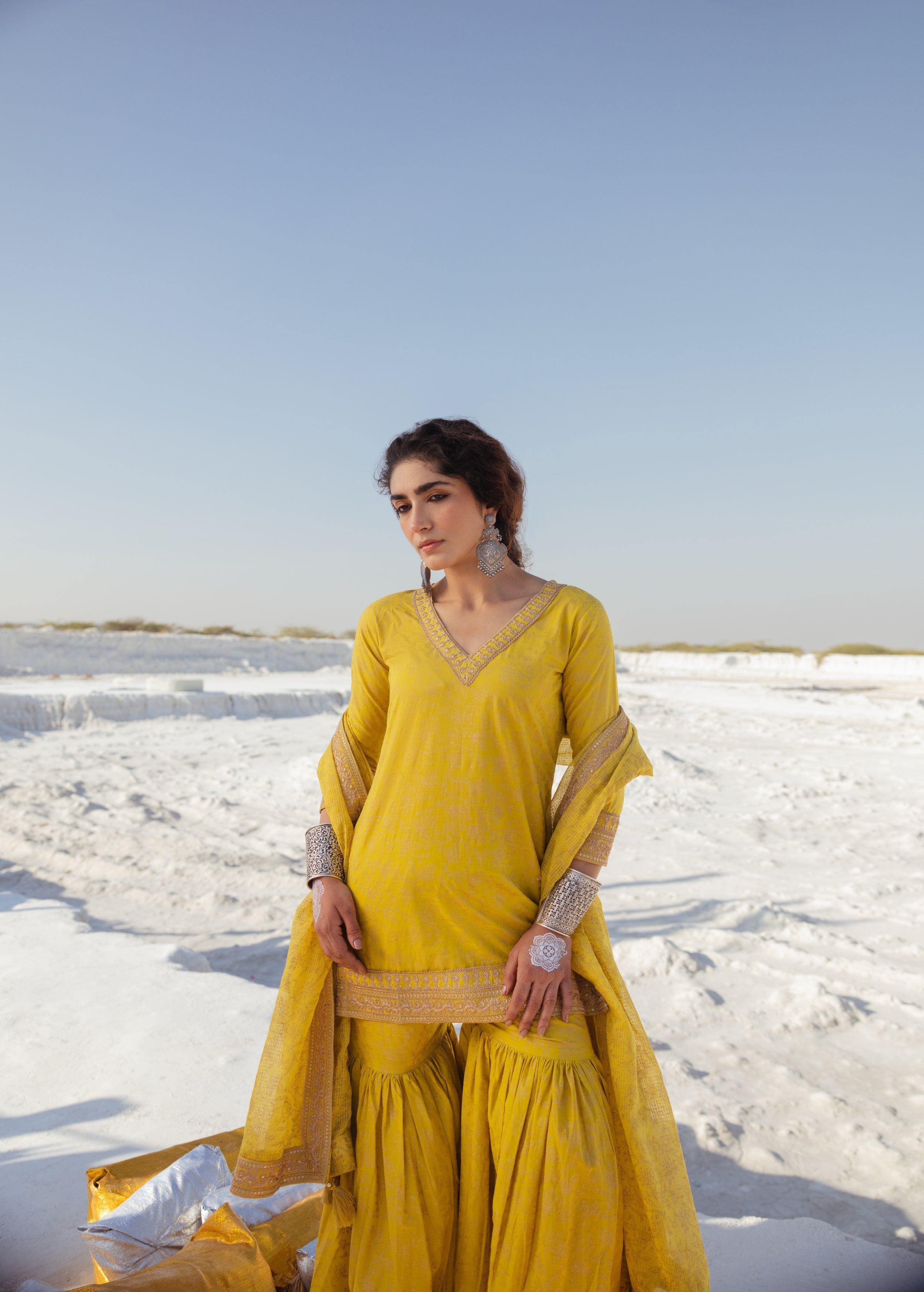 Bright Yellow Printed Organic Cotton Sharara Set