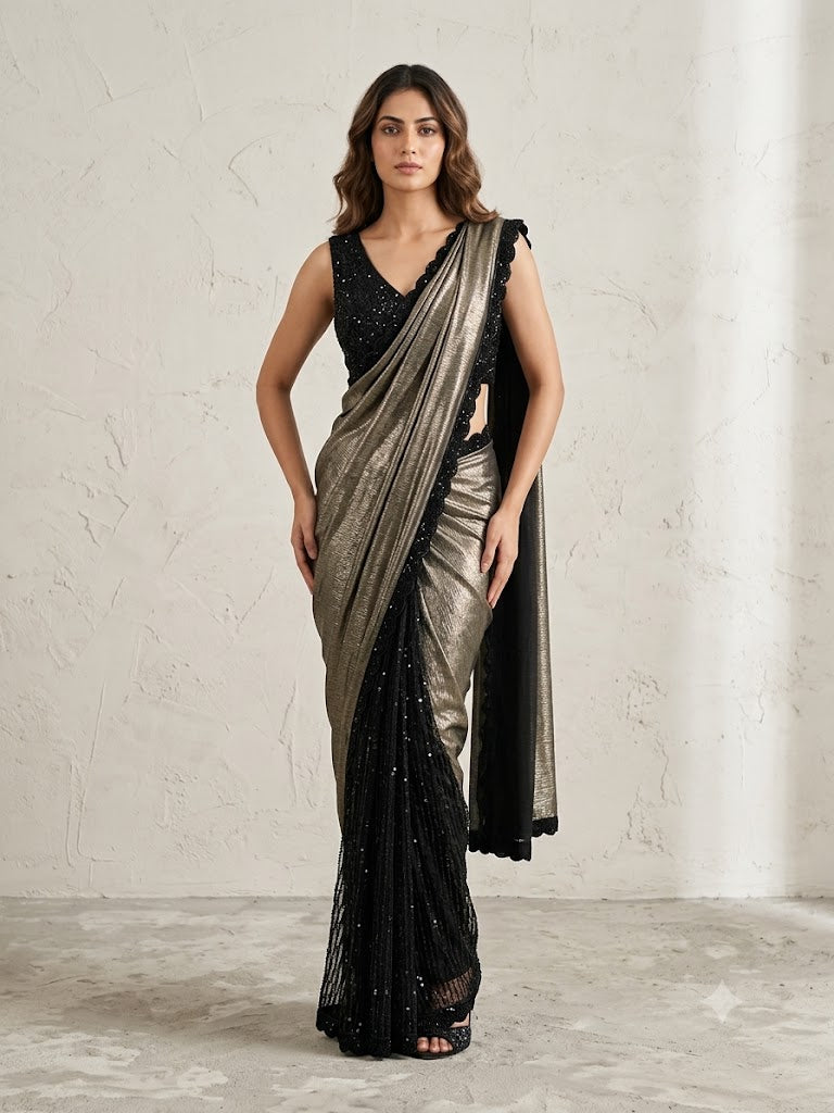Onyx Black Embellished Premium Lycra Silk Saree