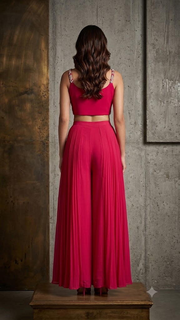 Rani Pink Embellished Georgette Silk Palazzo Set