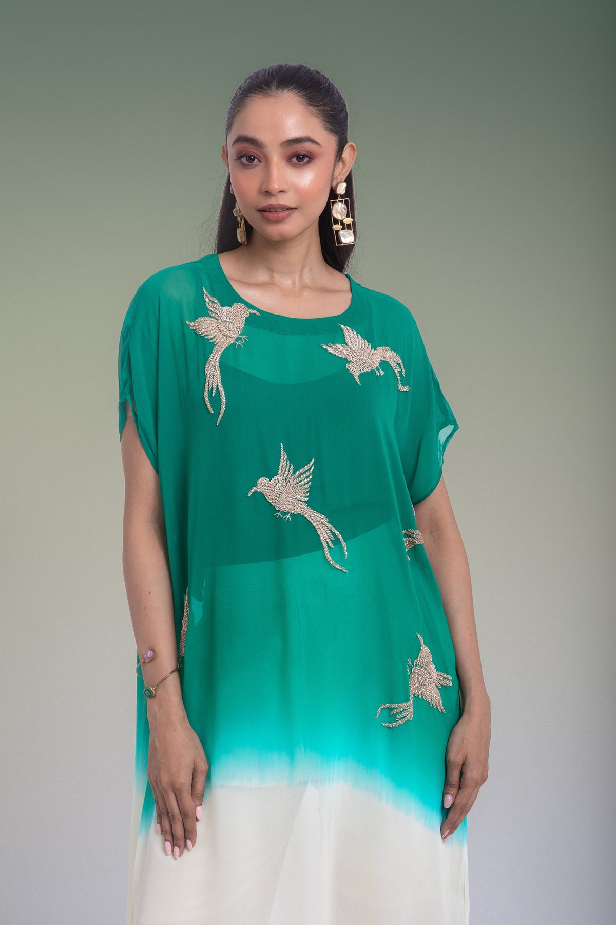 Jade Green Embellished Georgette Silk Co-Ord Set