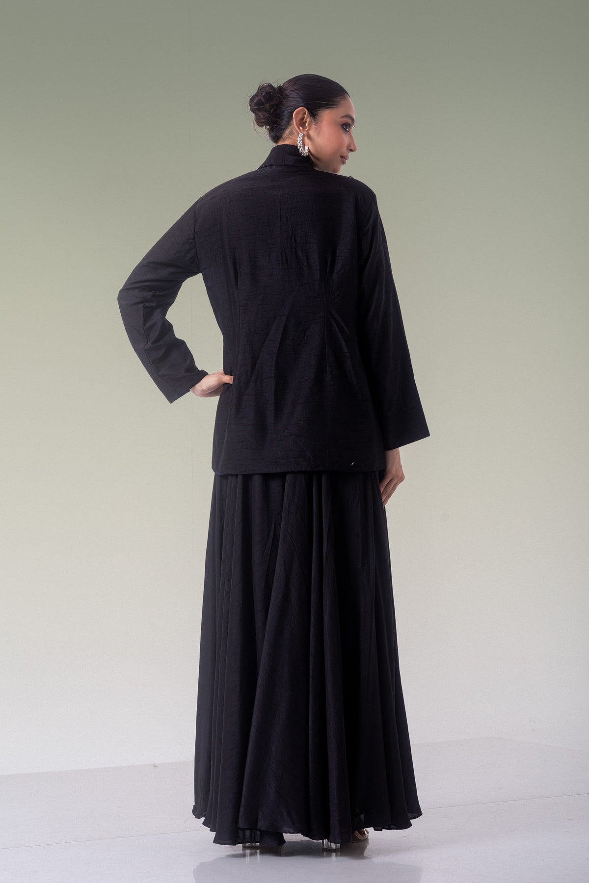 Midnight Black Embellished Raw Silk Co-Ord
