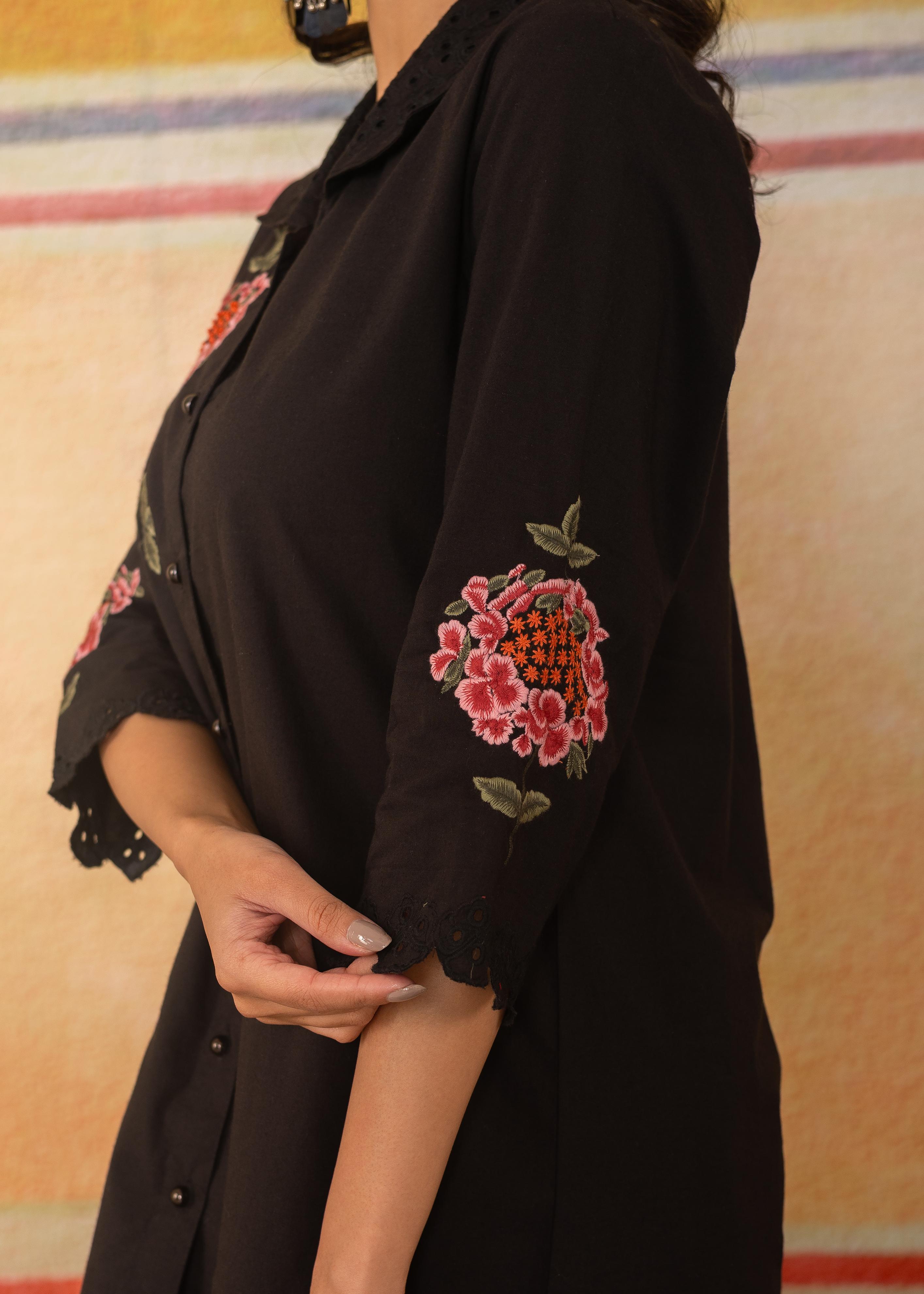 Black Floral Embroidered Co-ord Set
