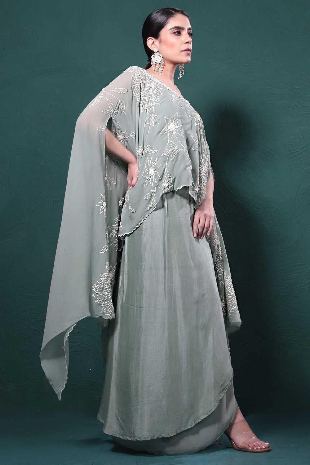Sage Green Embroidered Kaftan Set