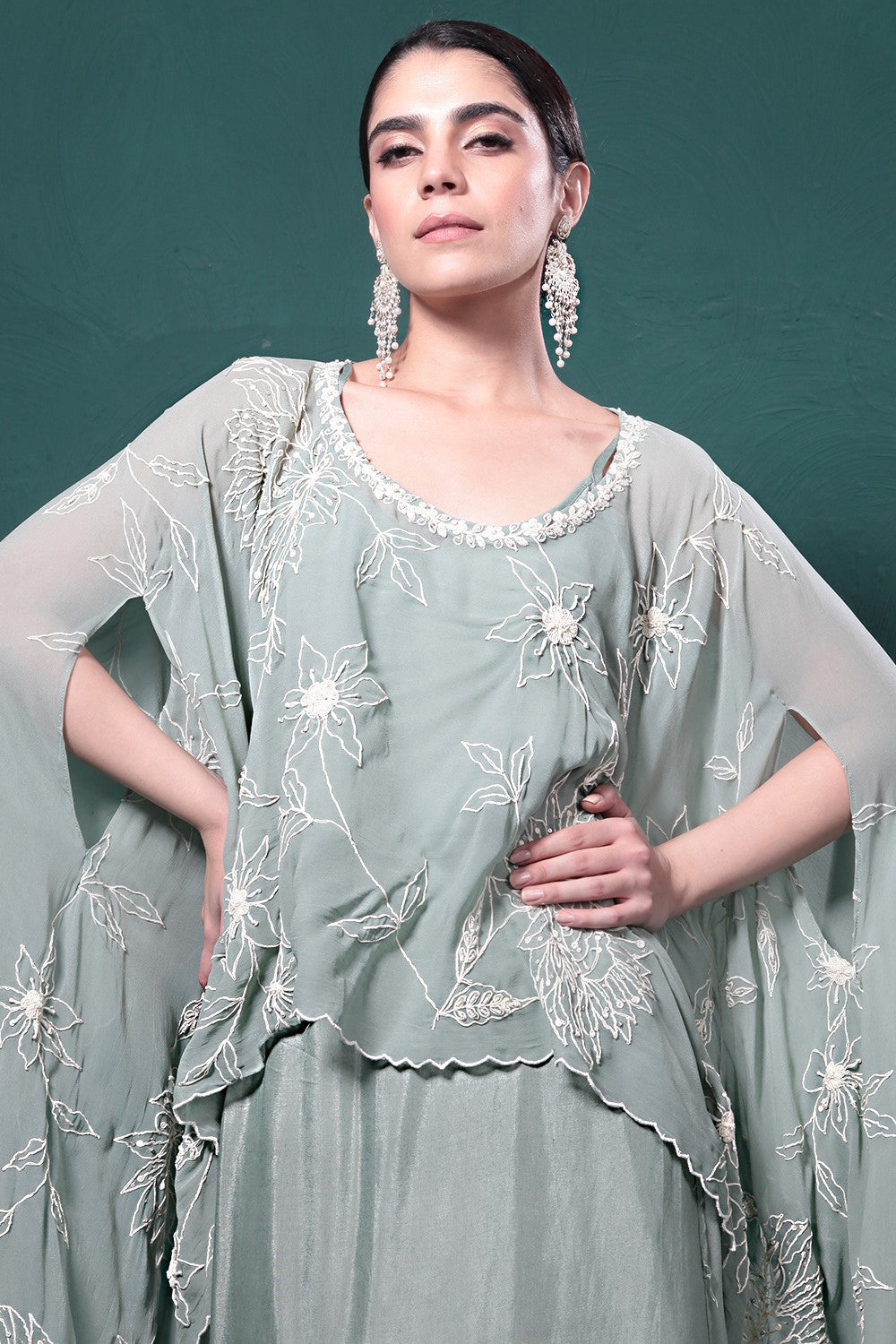 Sage Green Embroidered Kaftan Set