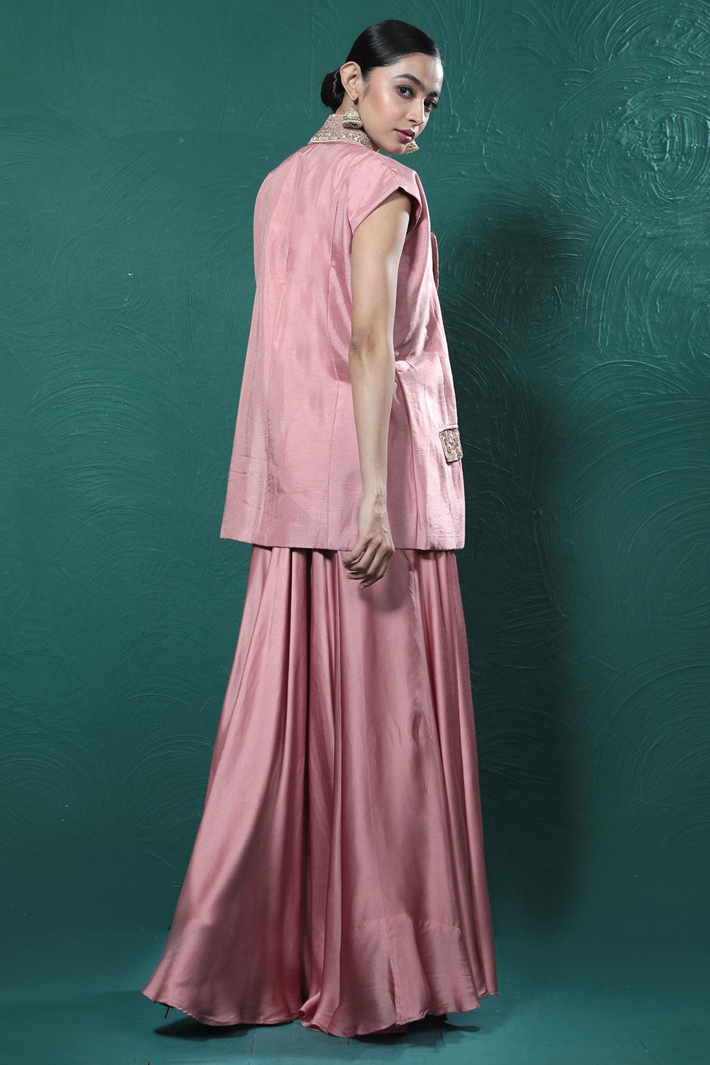 Blush Pink Embroidered Jacket & Palazzo Set