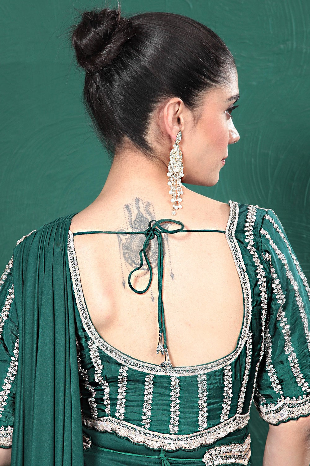 Deep Green Embellished Spandex Saree