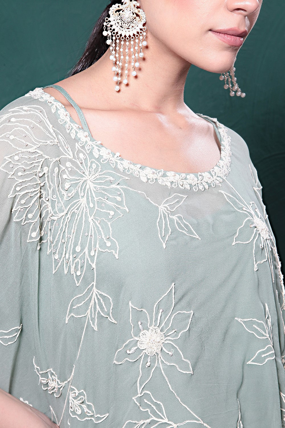 Sage Green Embroidered Kaftan Set