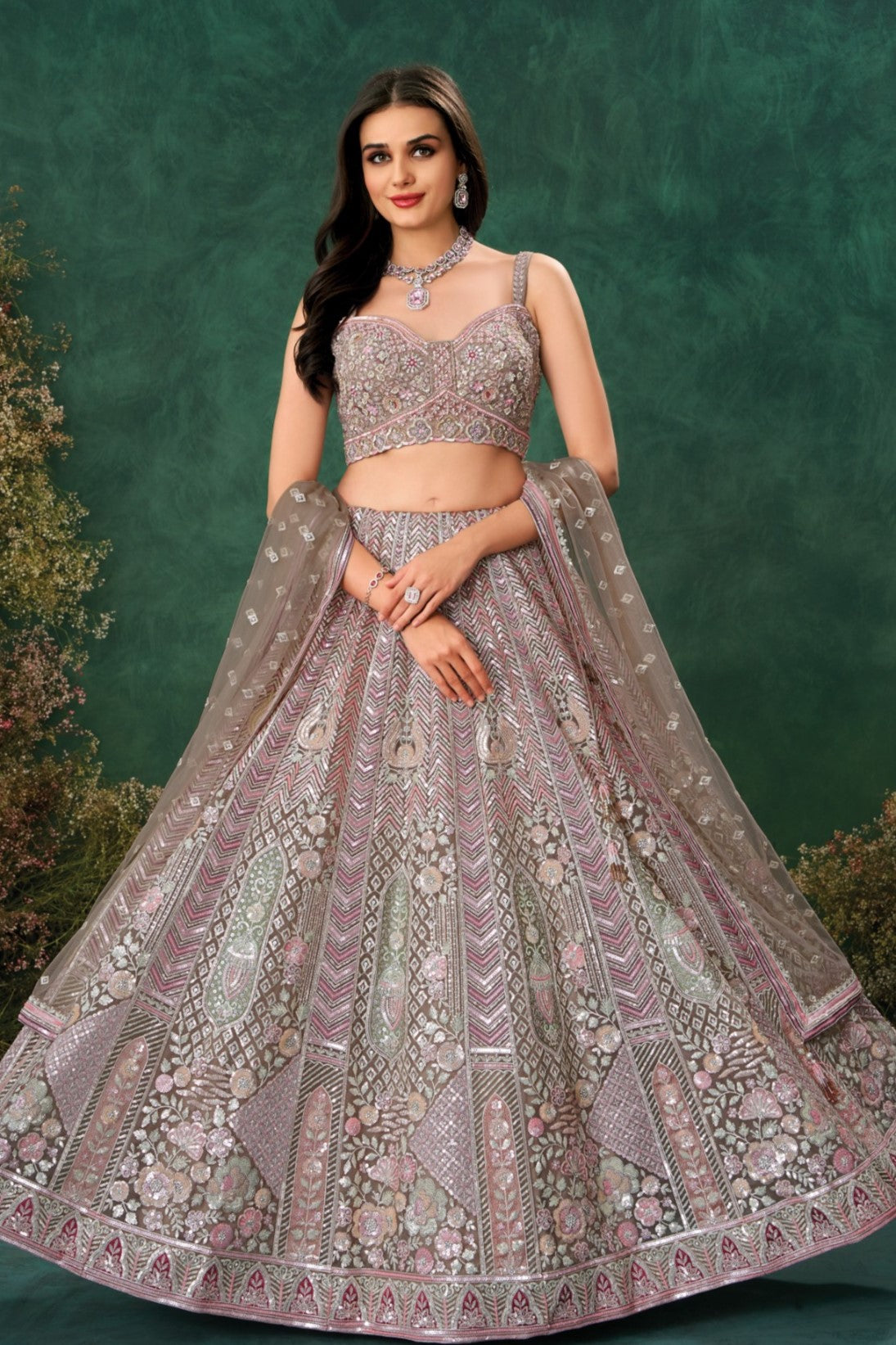 Dusty Mauve Embellished Lehenga Set