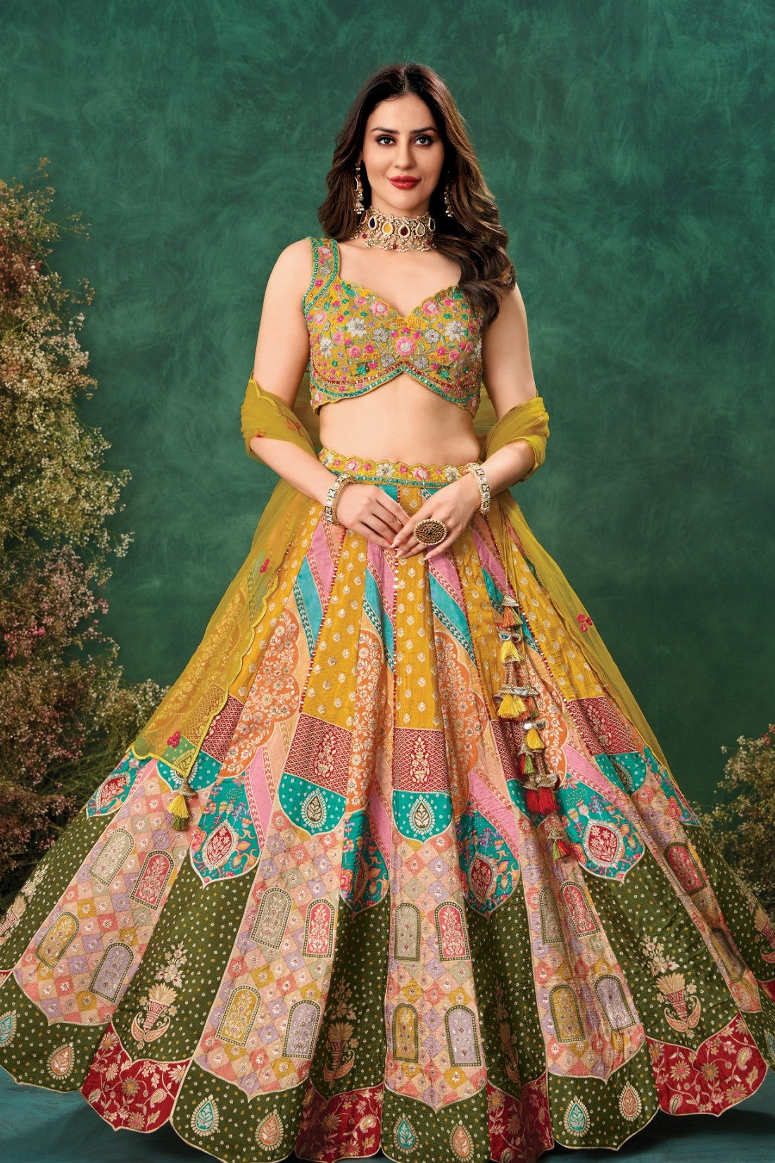 Mustard Multicolor Embroidered Lehenga Set