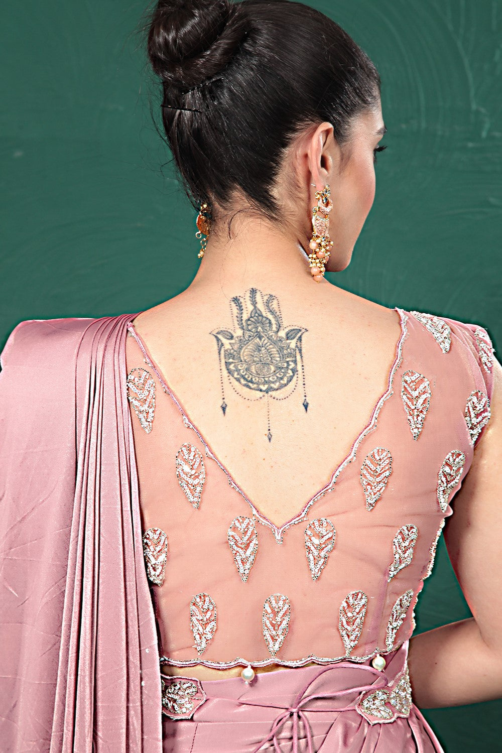 Light Pink Embellished Spandex Saree