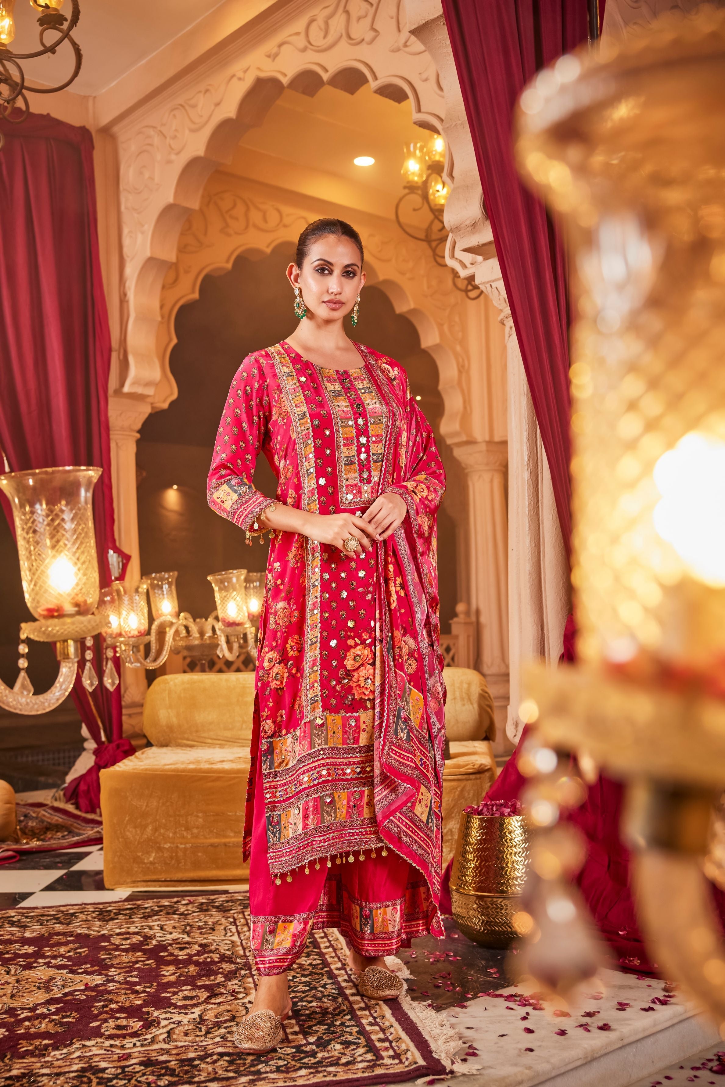 Red Ethnic Printed Palazzo Set