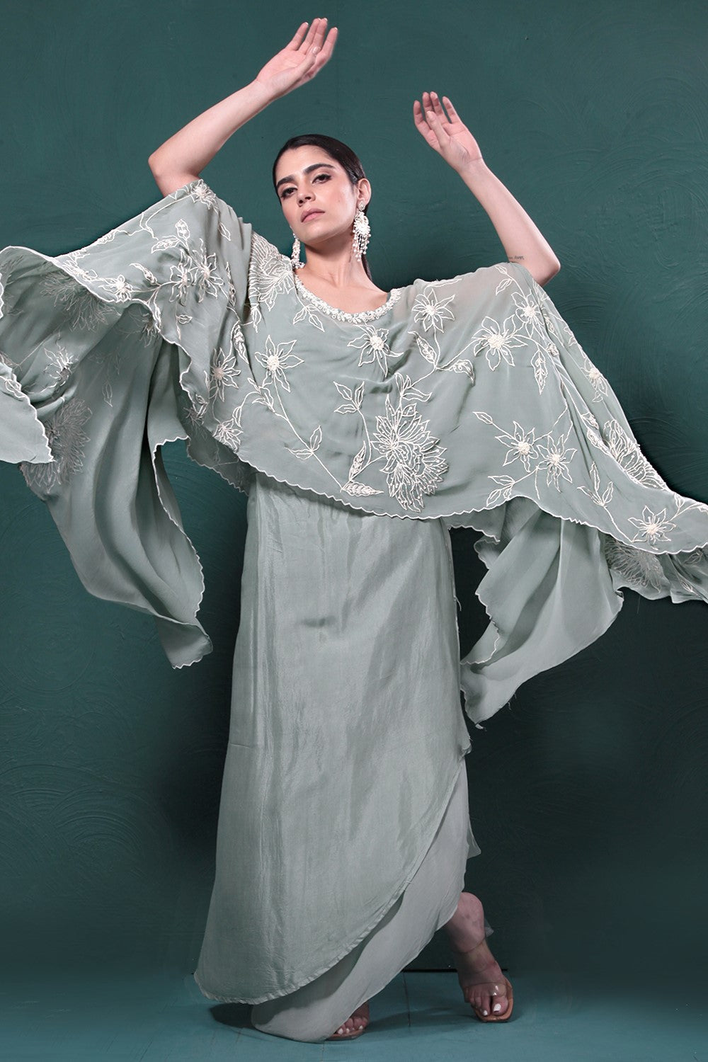 Sage Green Embroidered Kaftan Set
