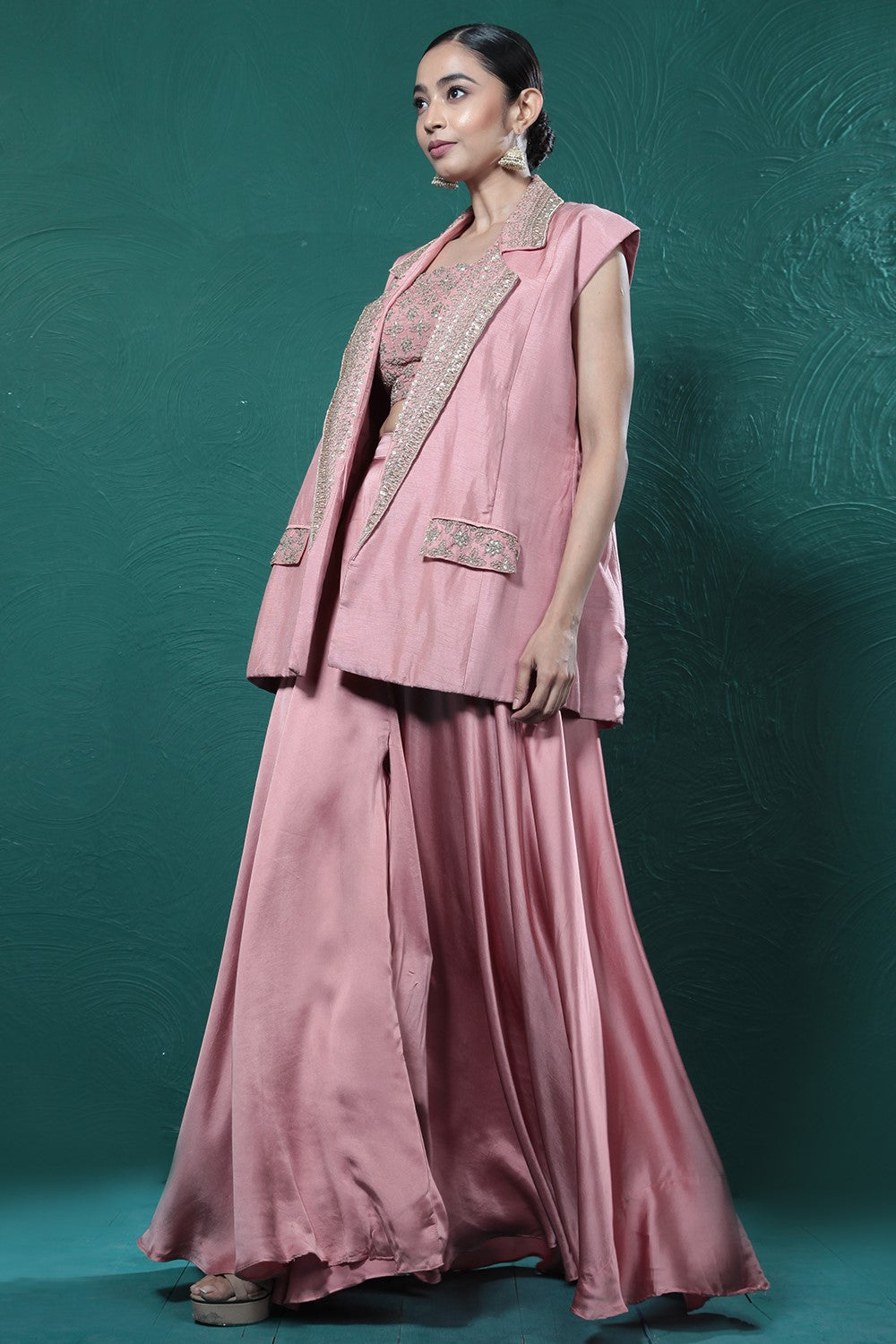 Blush Pink Embroidered Jacket & Palazzo Set