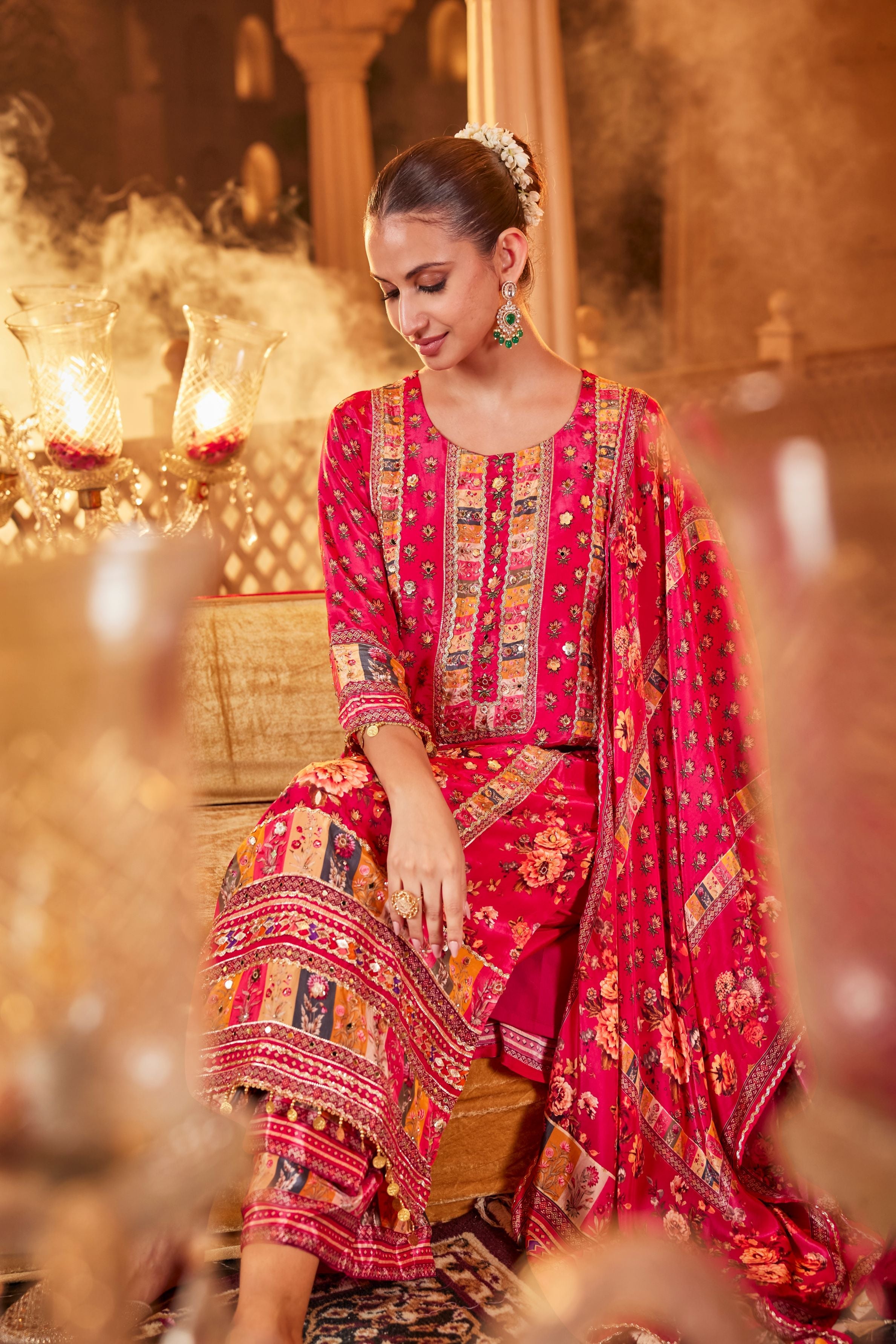 Red Ethnic Printed Palazzo Set