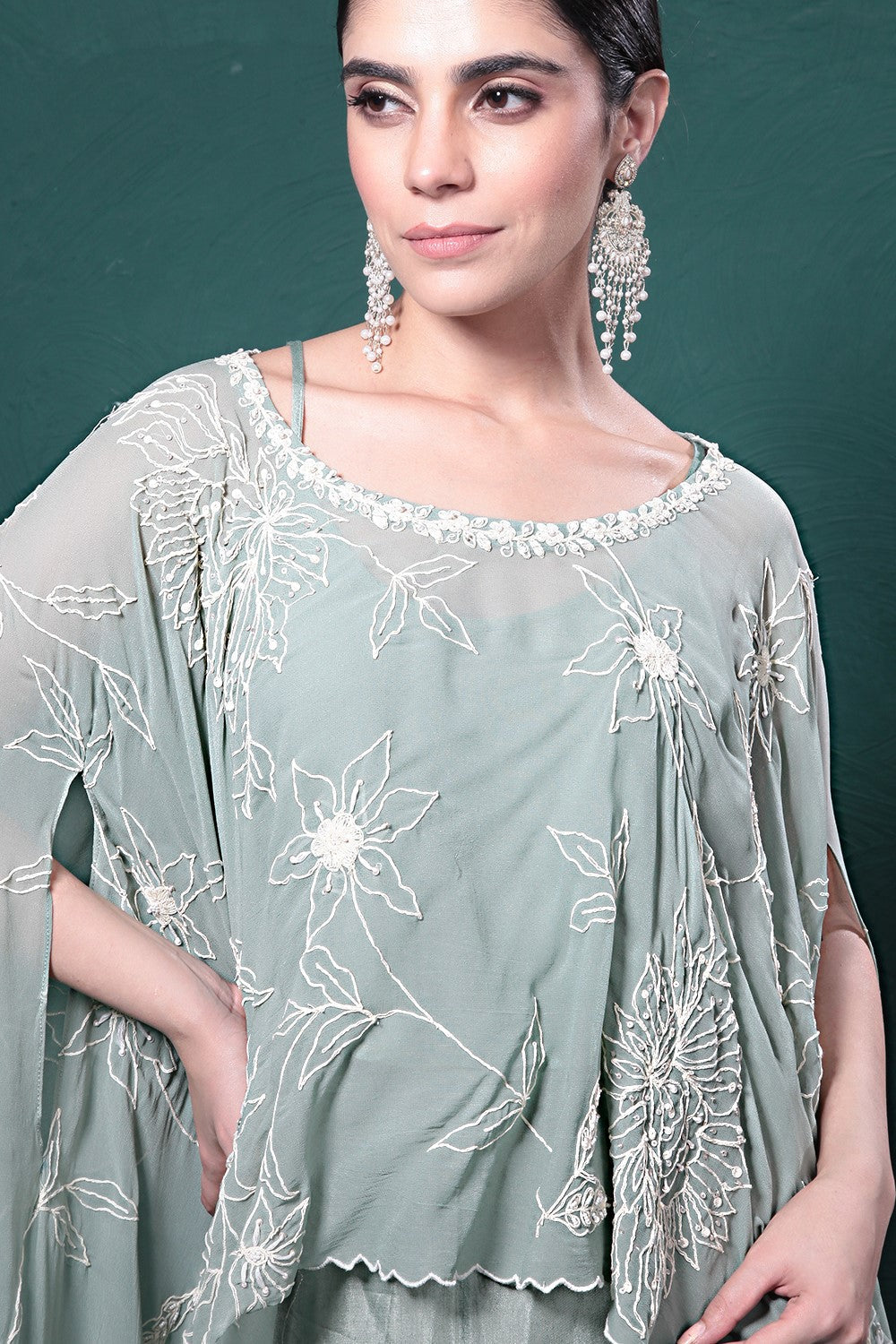 Sage Green Embroidered Kaftan Set