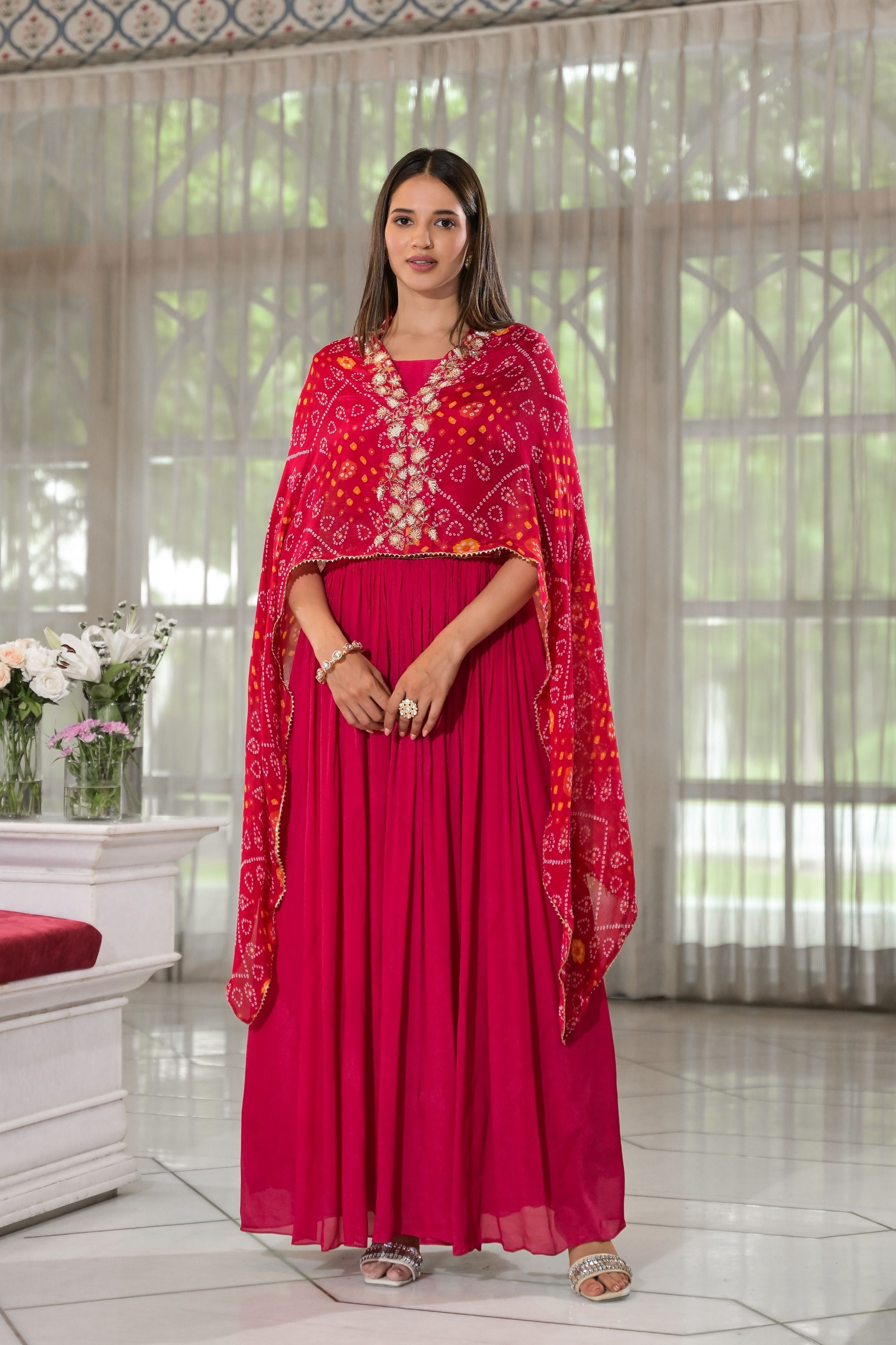 Pink Bandhej Skirt Set