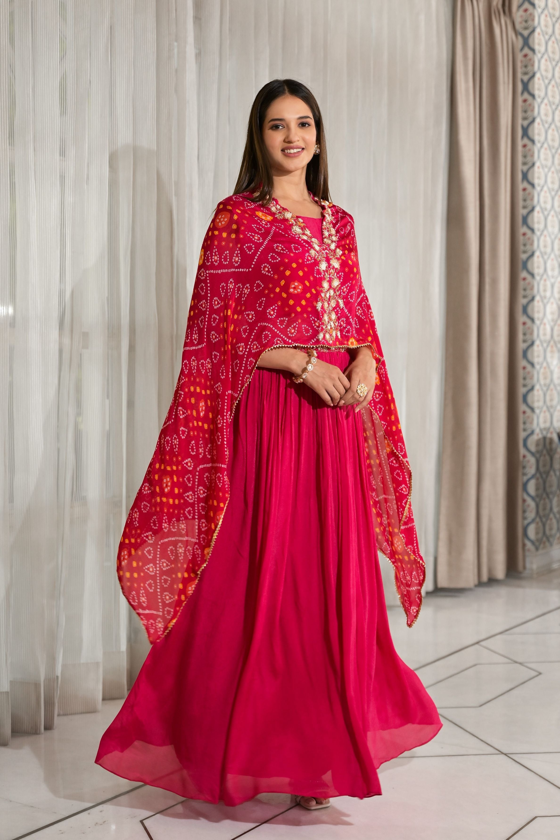 Pink Bandhej Skirt Set