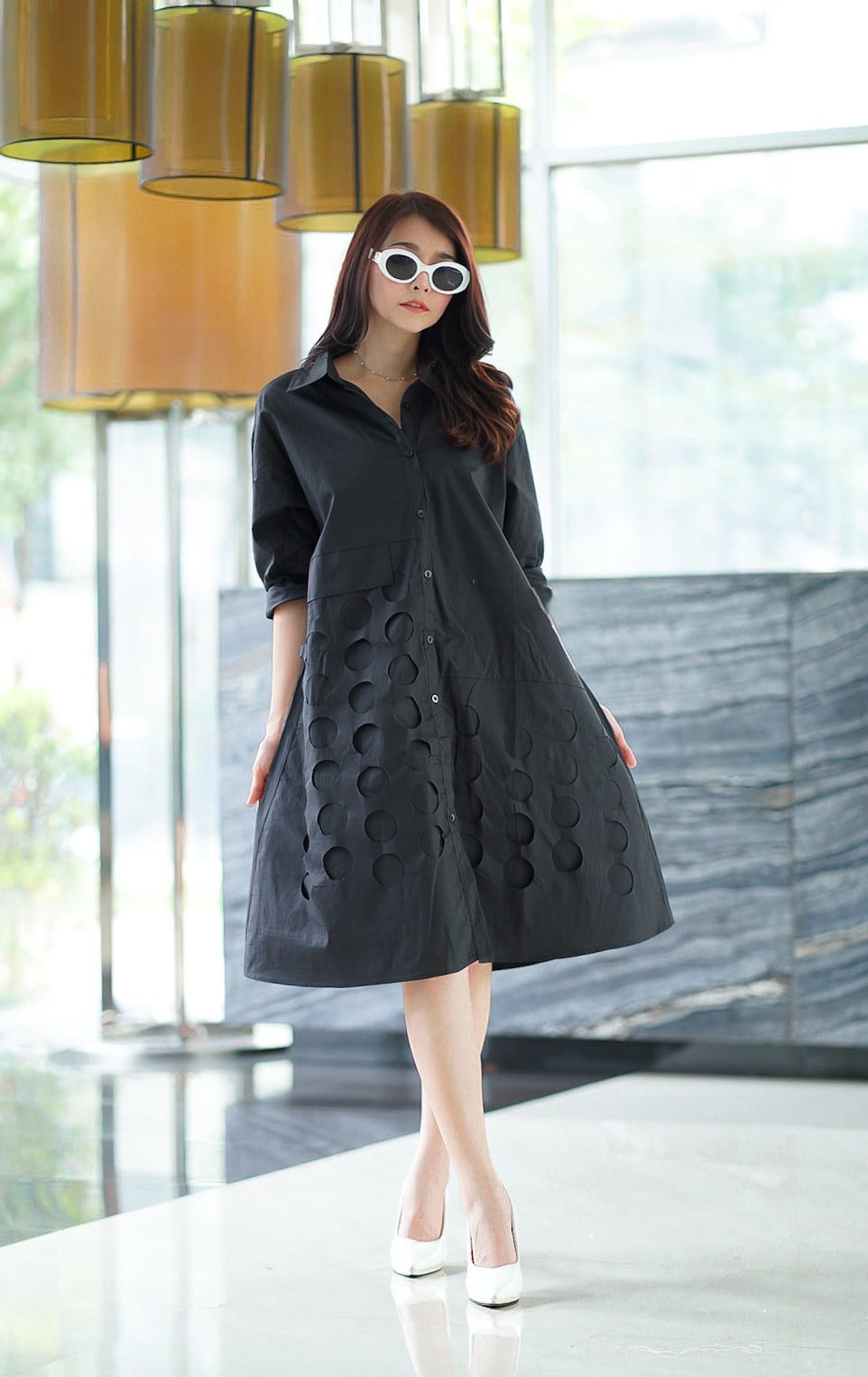 Flirty Black Die Cut Panel Work Tunic Dress