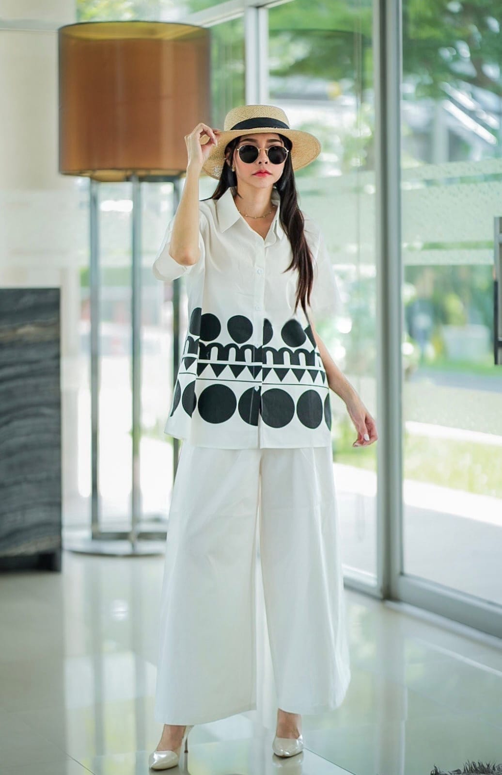 White Plastisol Printed Cotton Co-Ord Set
