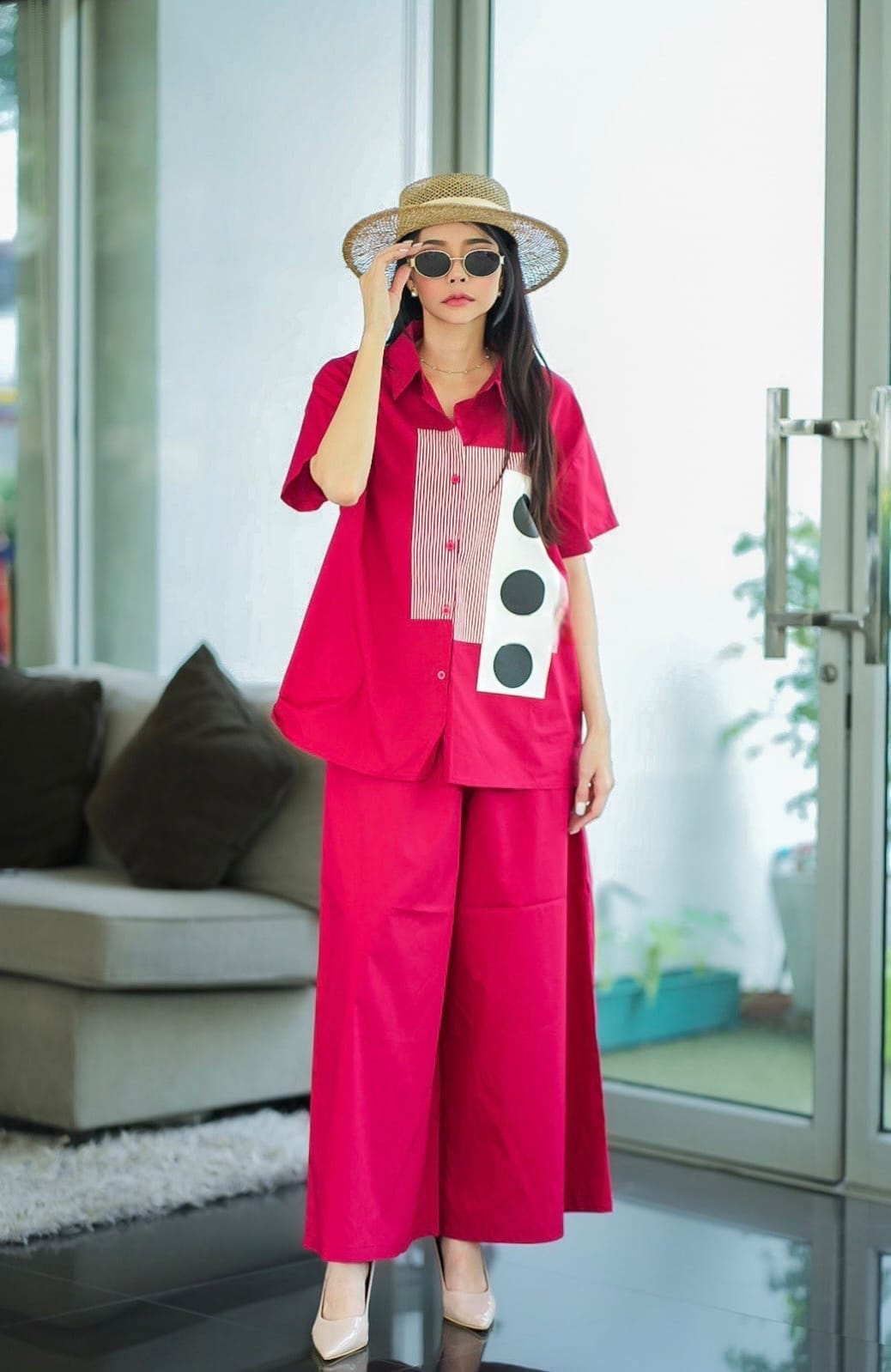 Cherry Red Plastisol Print Co-Ord Set