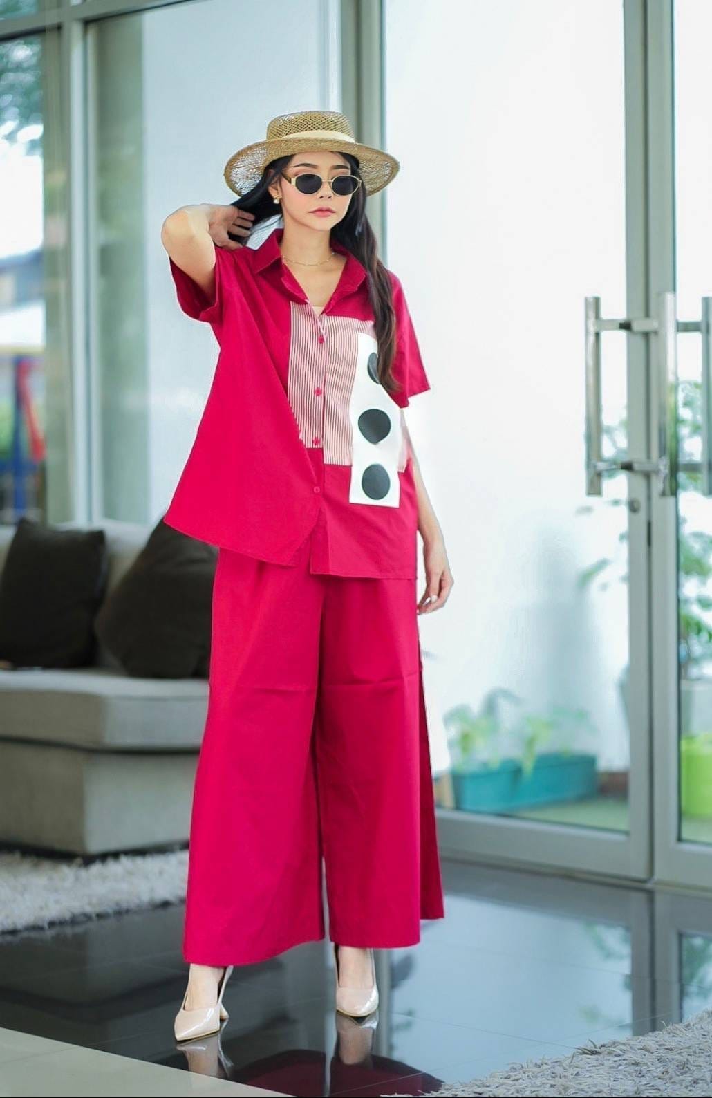 Cherry Red Plastisol Print Co-Ord Set