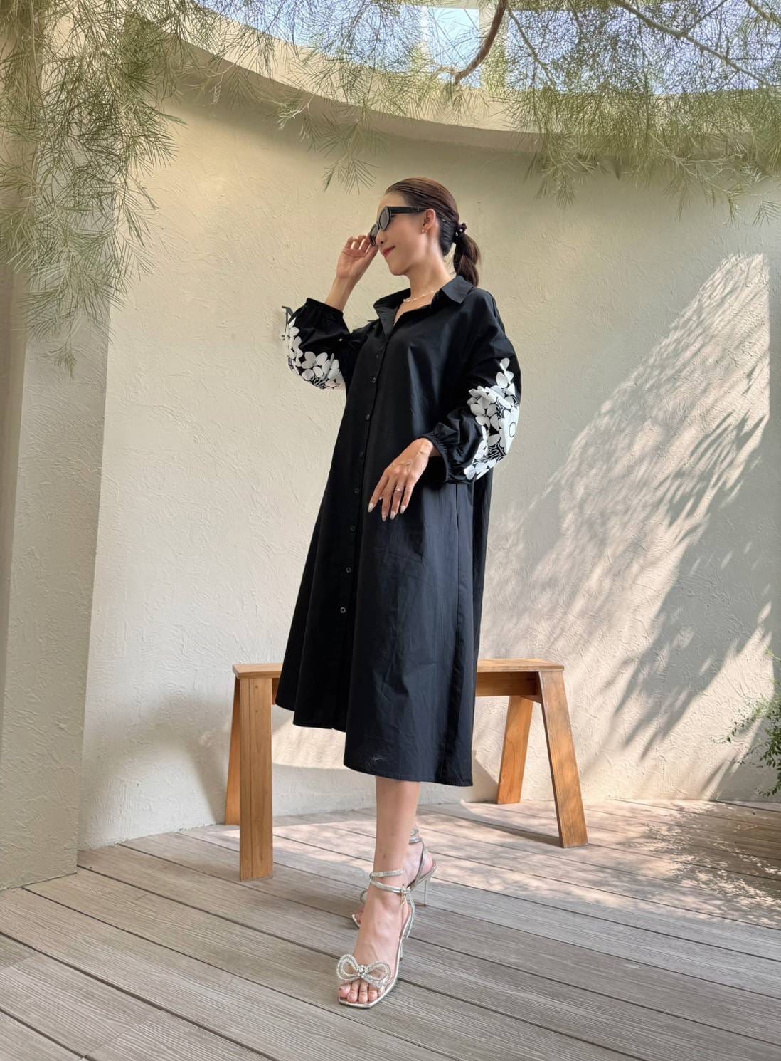 Matte Black Embroidered Cotton Dress