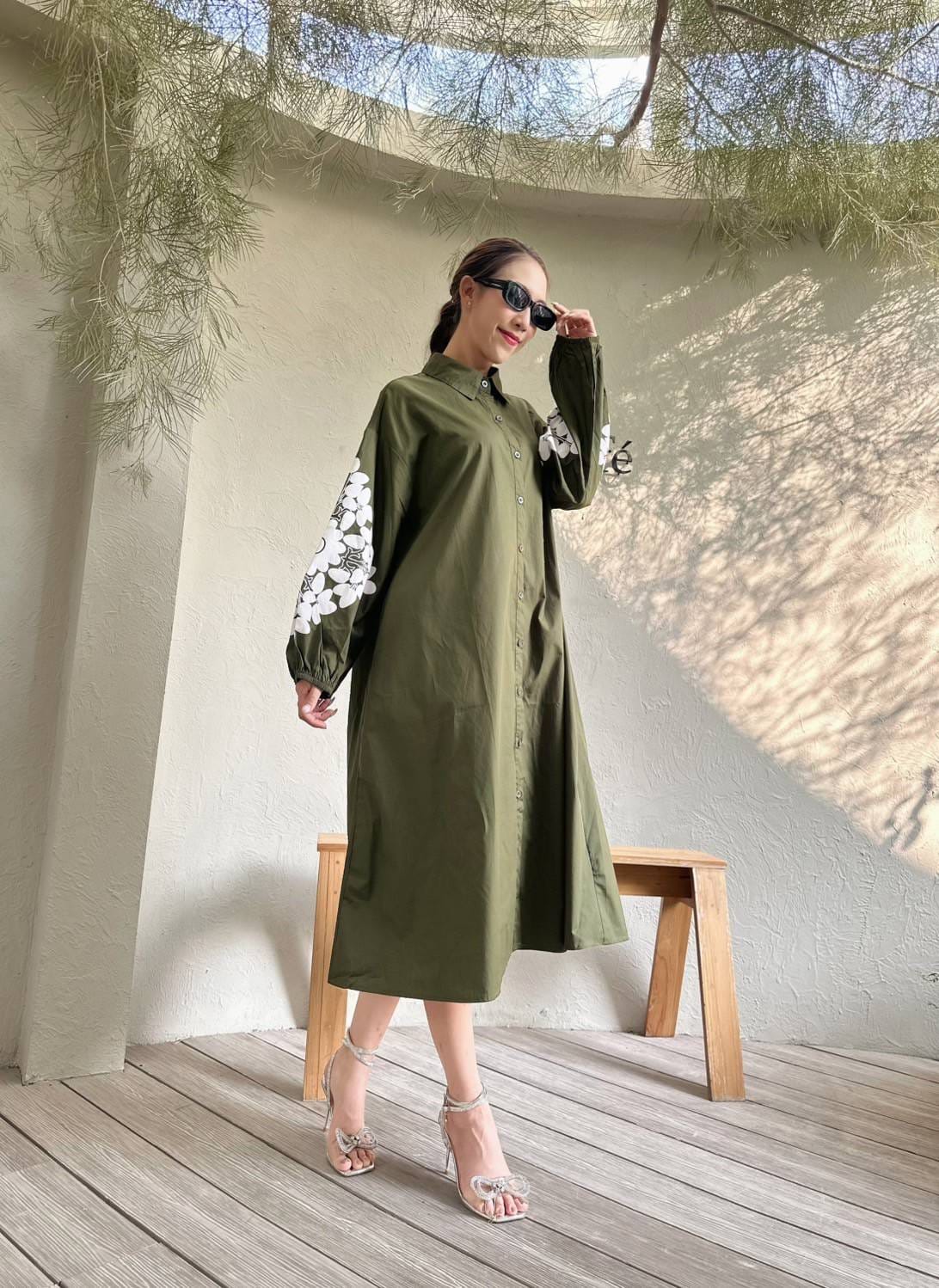 Olive Green Embroidered Cotton Dress