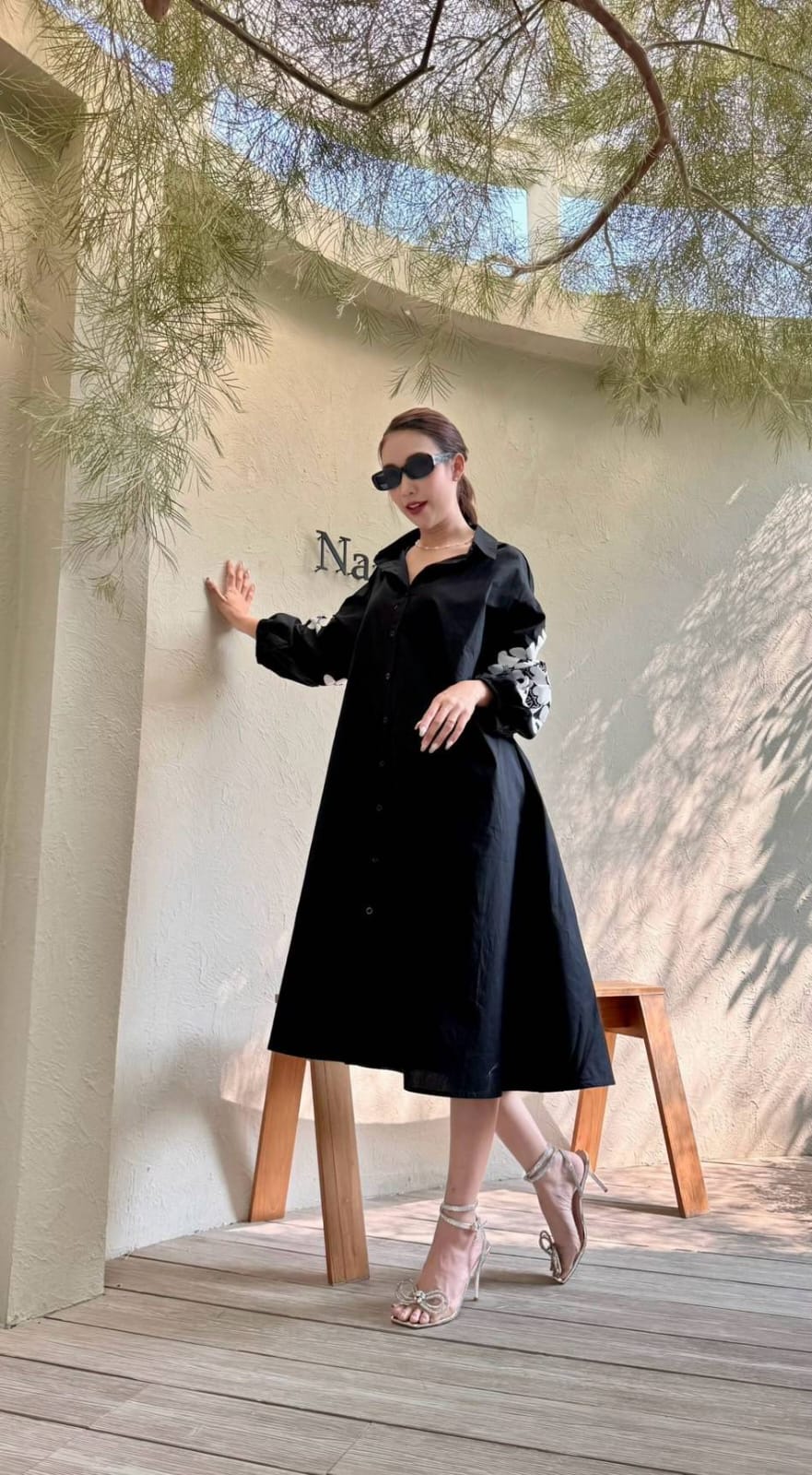 Matte Black Embroidered Cotton Dress