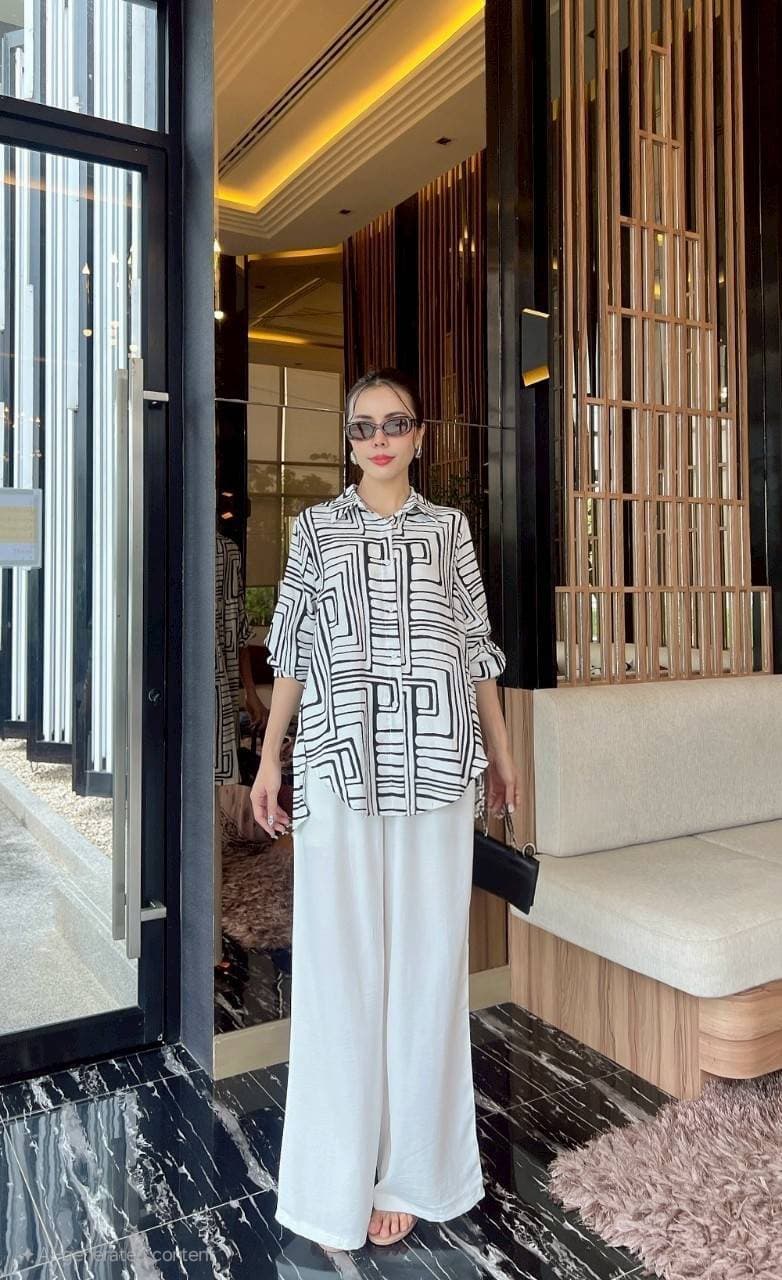 White Geometric Maze Print Co-Ord Set