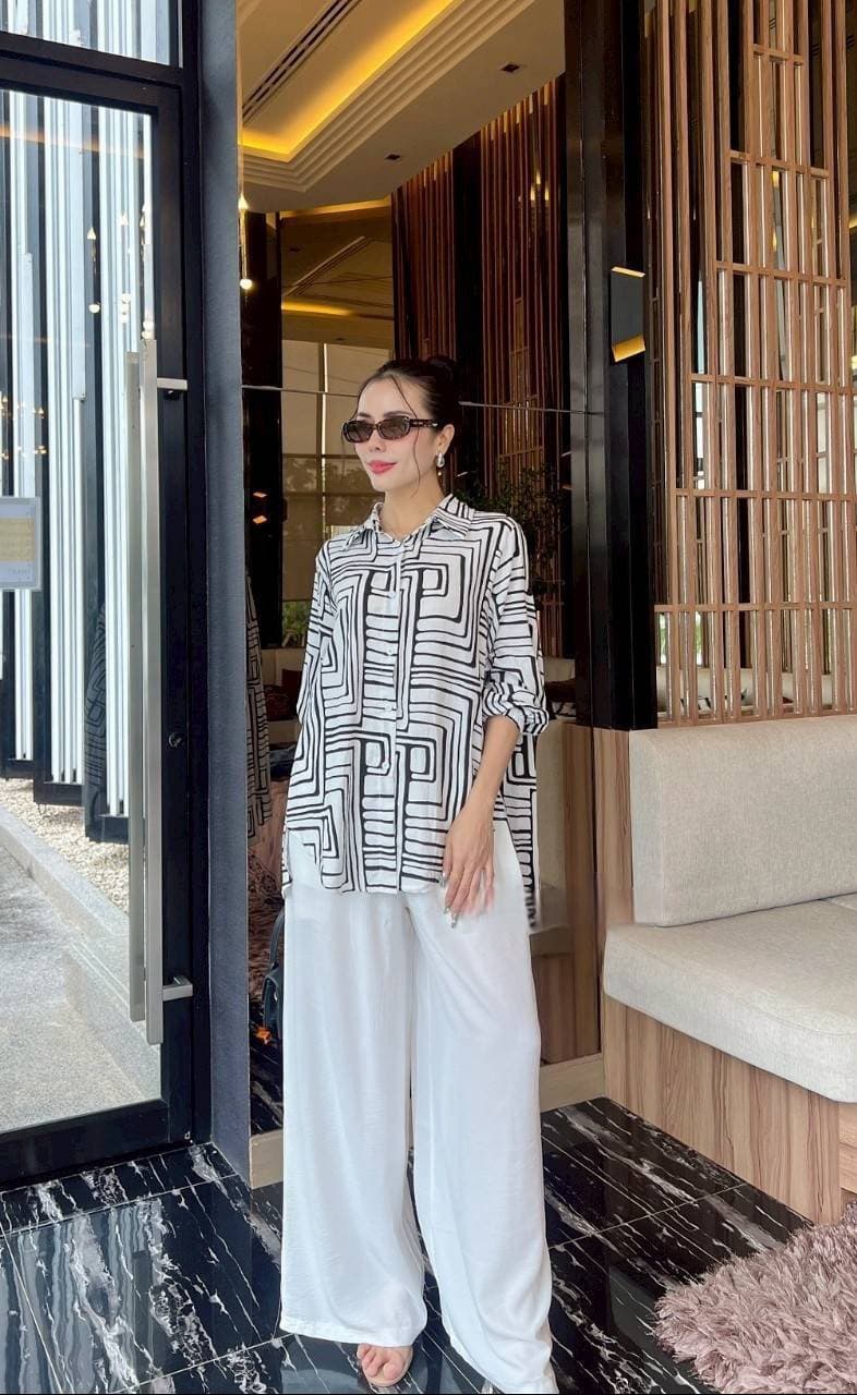 White Geometric Maze Print Co-Ord Set
