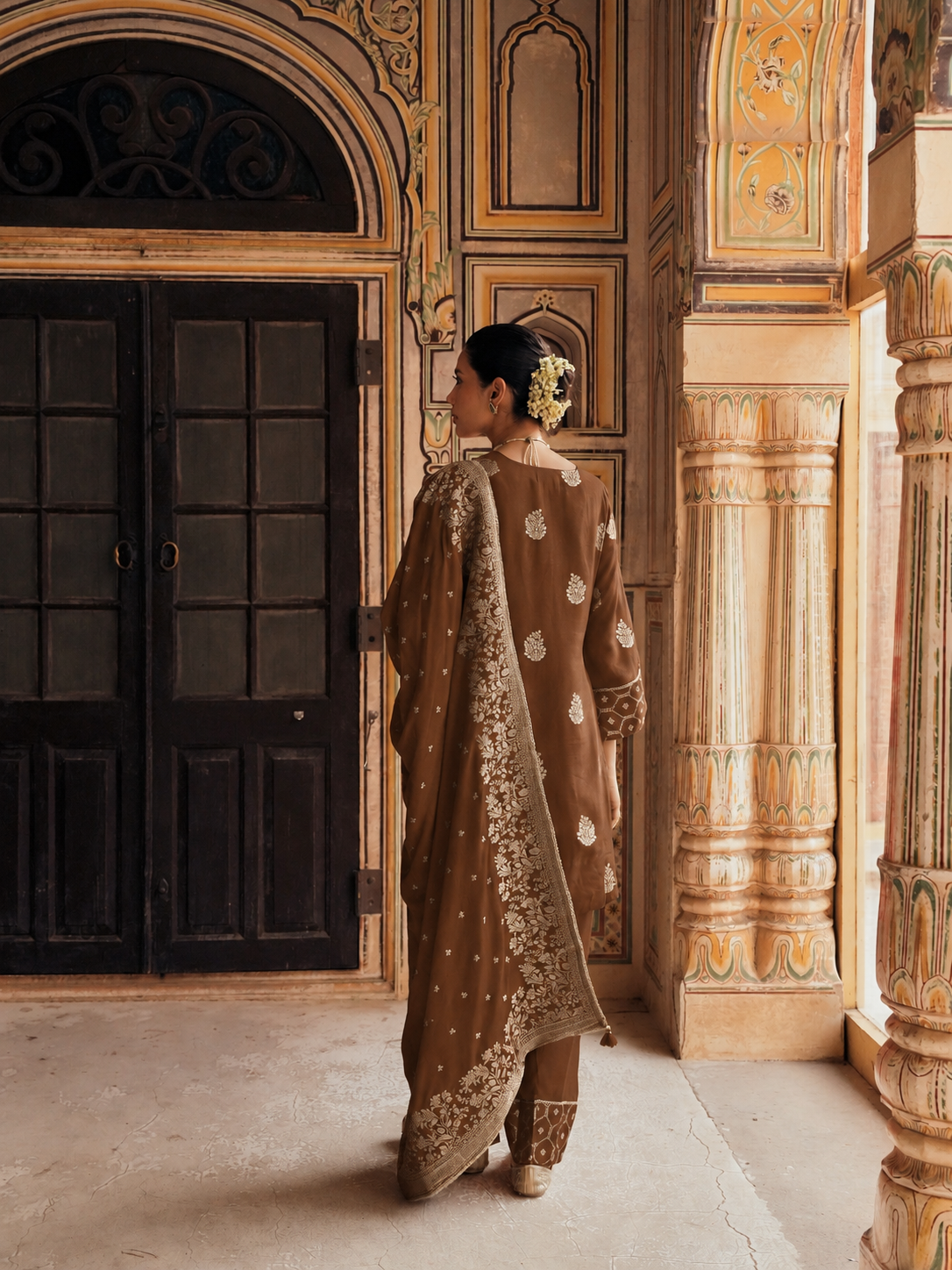 Brown Embellished Banarasi Silk Salwar Set