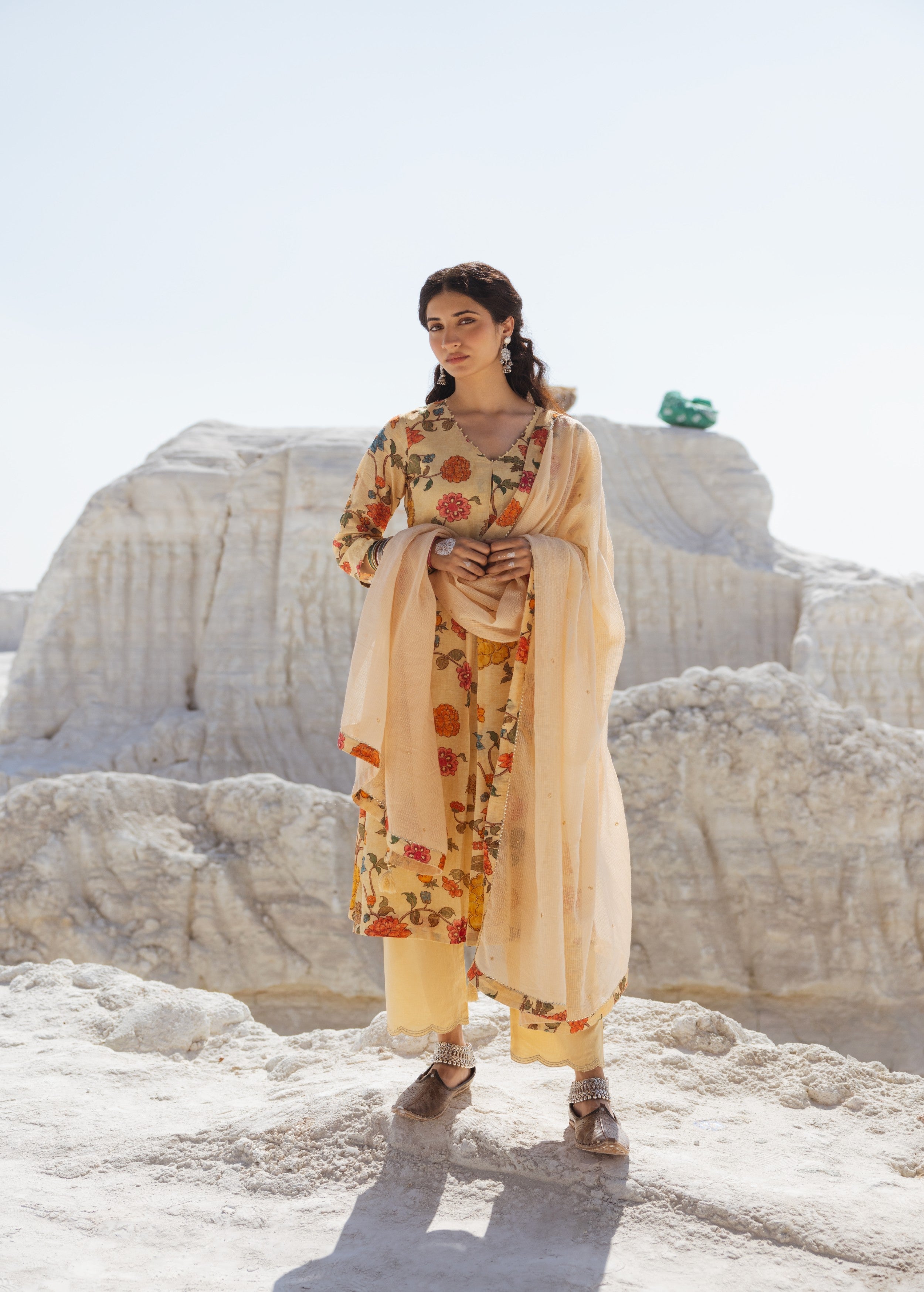 Beige Printed Premium Linen Pant Set