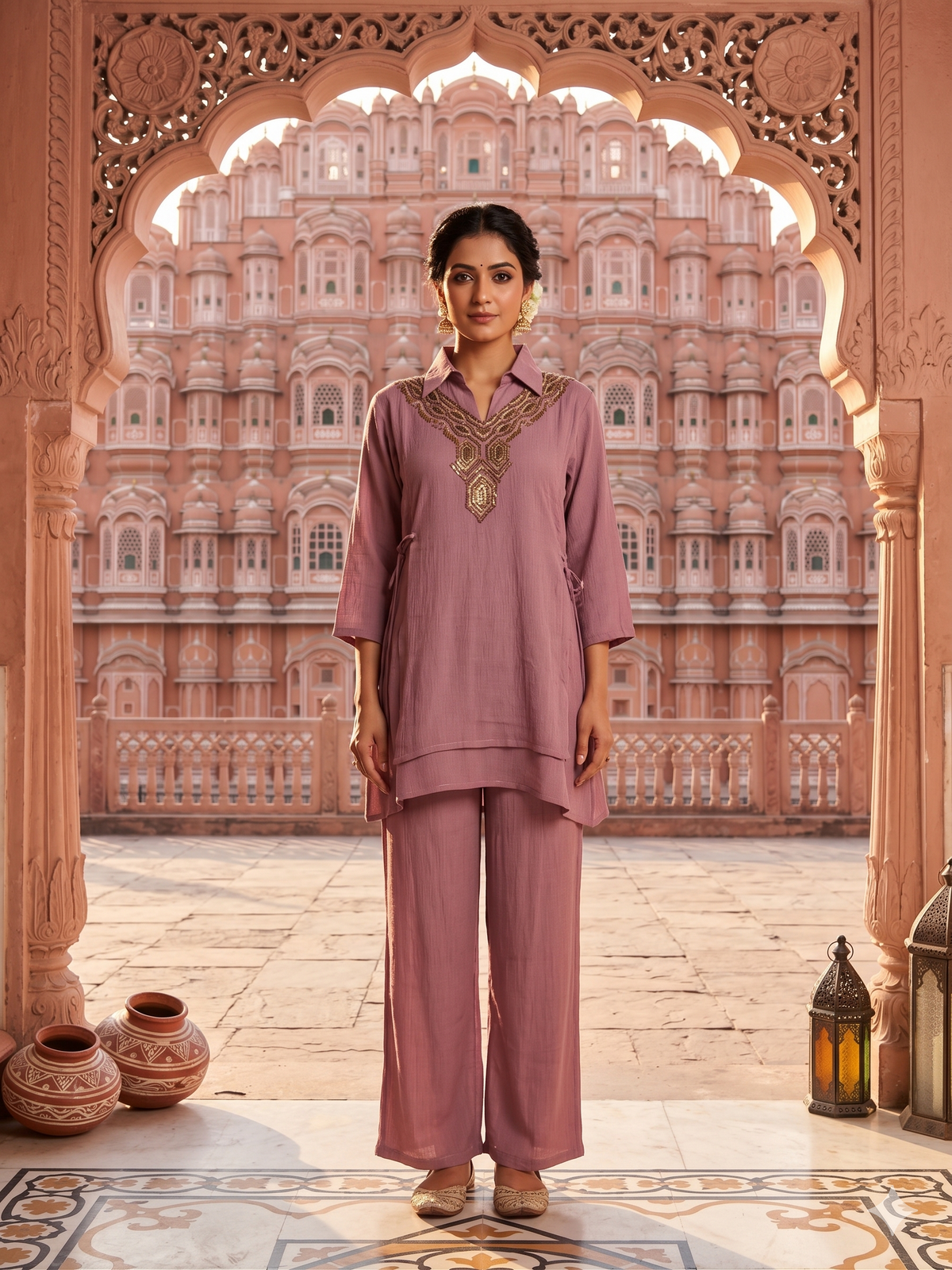 Muted Mauve Embellished Chiffon Silk Co-ord Set
