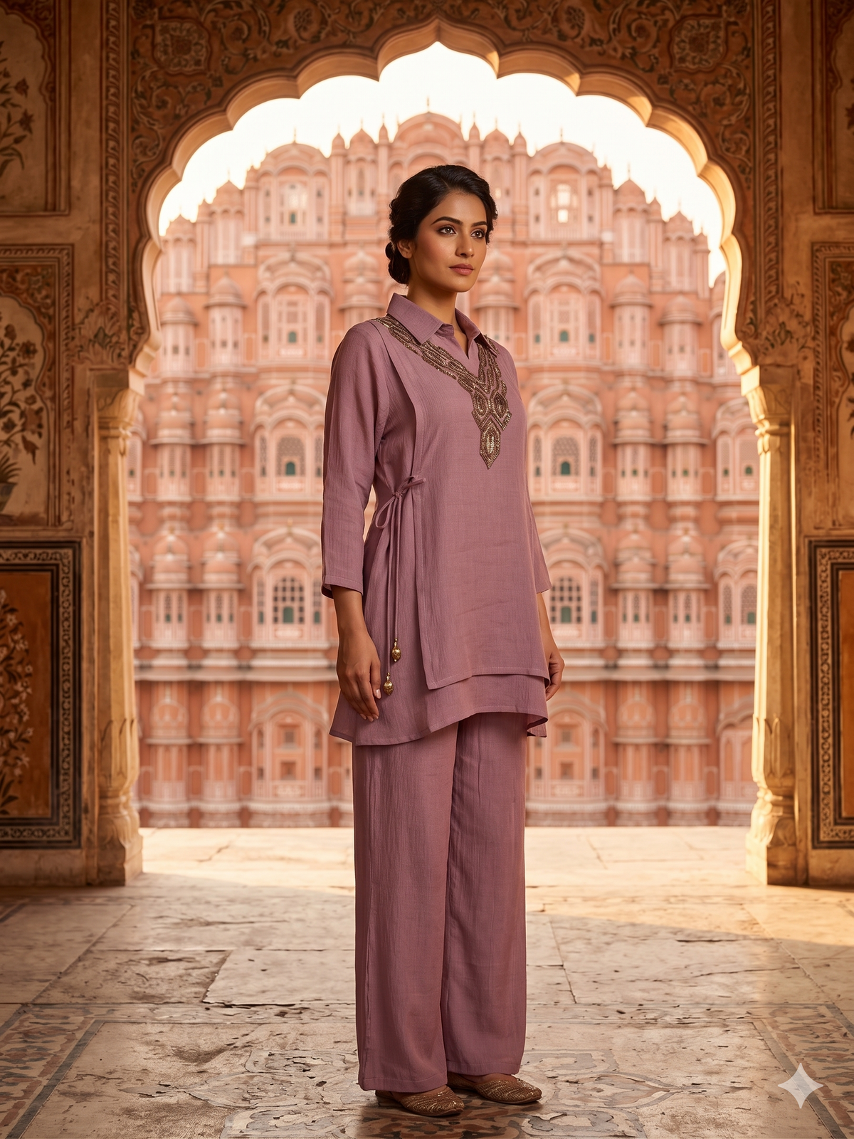 Muted Mauve Embellished Chiffon Silk Co-ord Set