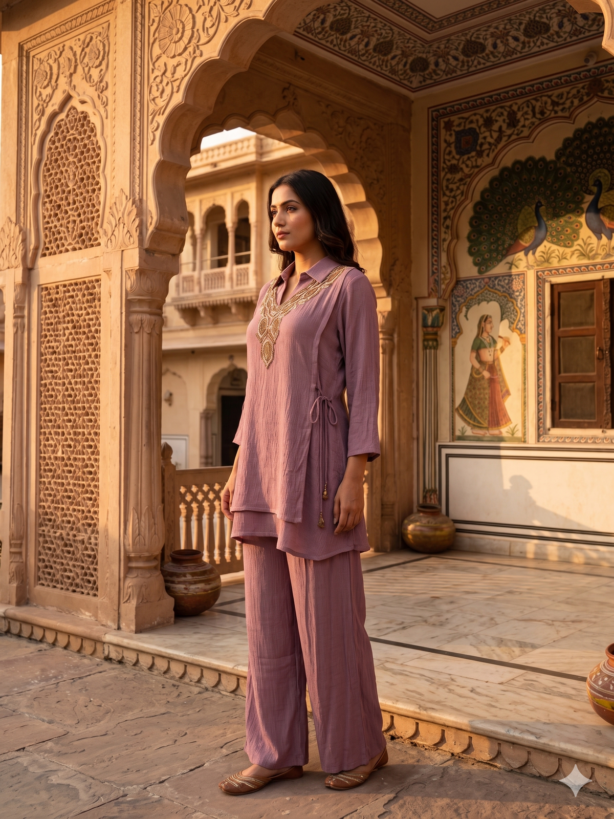 Muted Mauve Embellished Chiffon Silk Co-ord Set