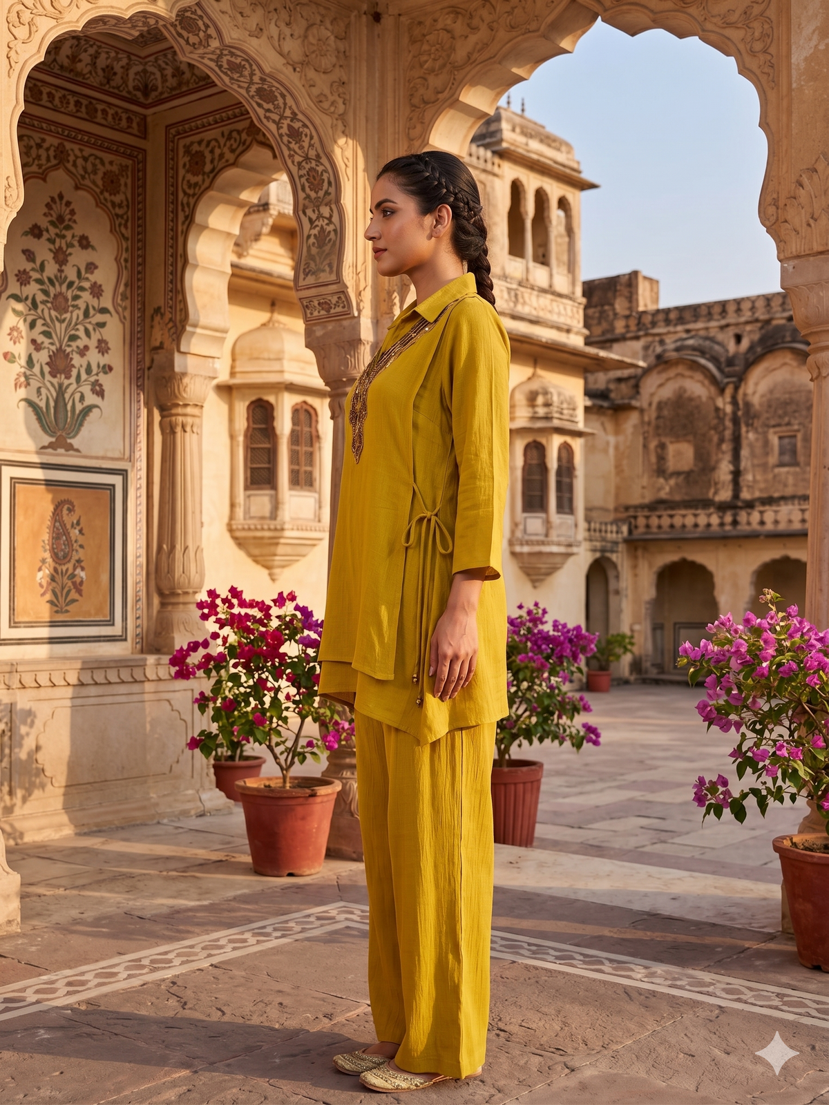 Mustard Yellow Embellished Chiffon Silk Co-ord Set