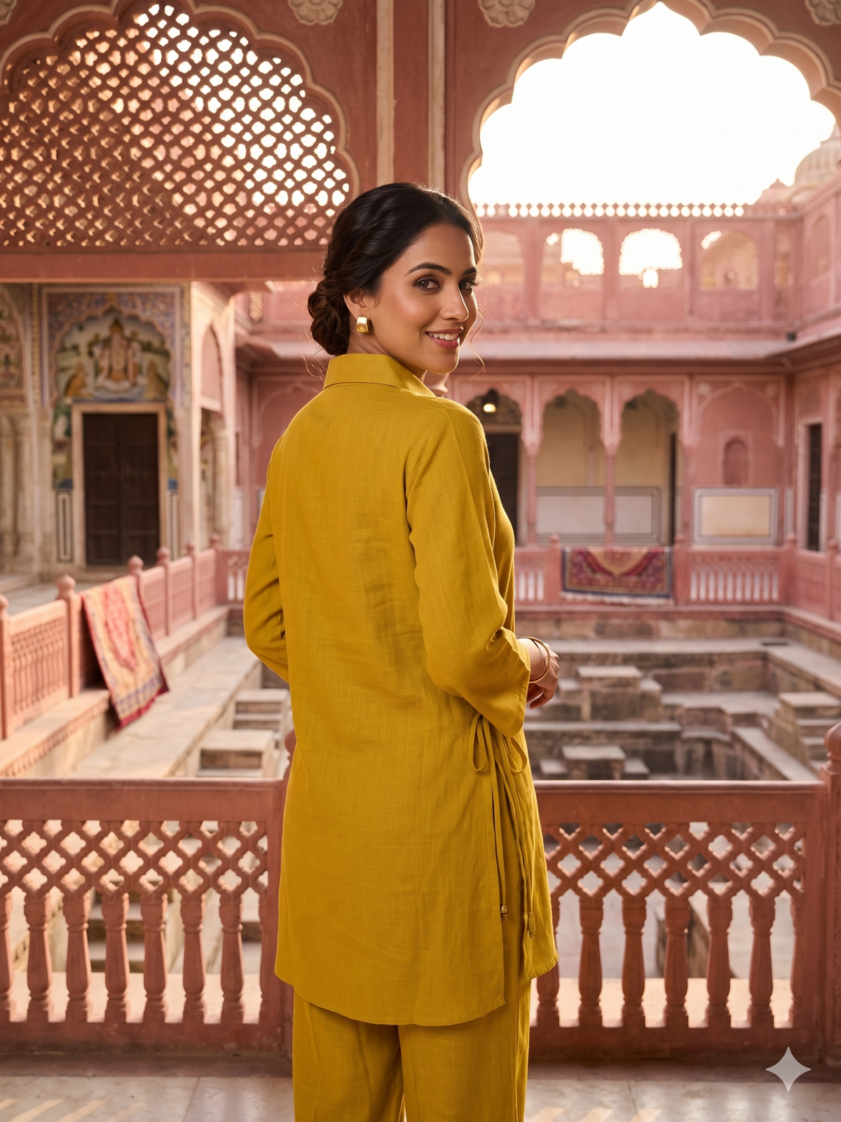 Mustard Yellow Embellished Chiffon Silk Co-ord Set